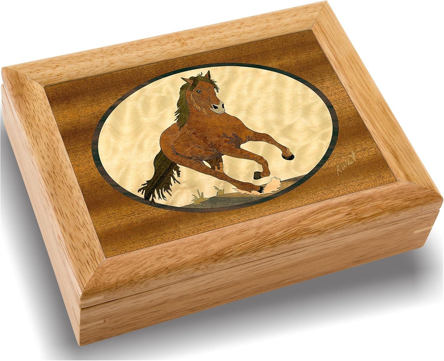 MarqArt Horse Wood Art Jewelry Trinket Box & Gift - Handmade USA - Unmatched Quality - Unique, No Two are the Same - Original Work of Wood Art (#2128 Stallion 6x8x2)