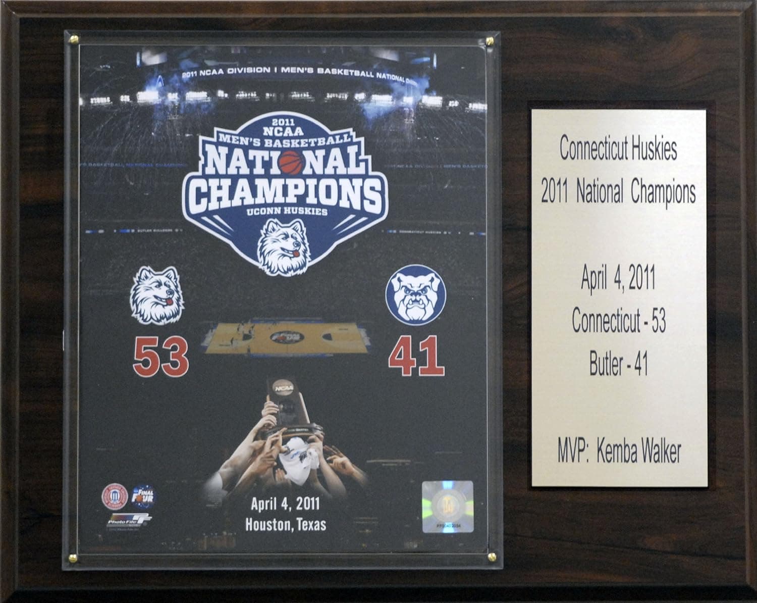 NCAA Basketball Connecticut Huskies 2011 Champions Plaque