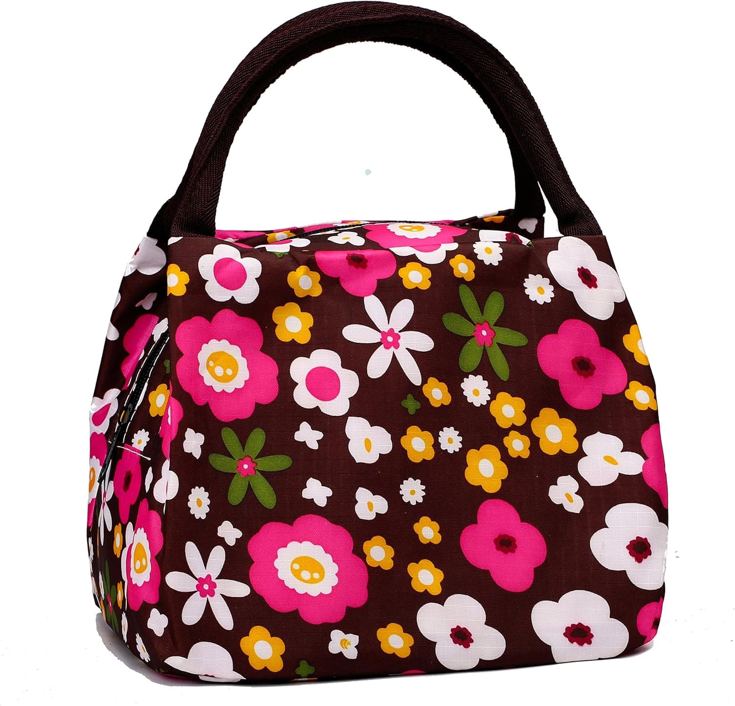 Cute Colorful Nylon Zipper Portable Cosmetic Lunch Picnic Handbag Bag , Coffee Flower