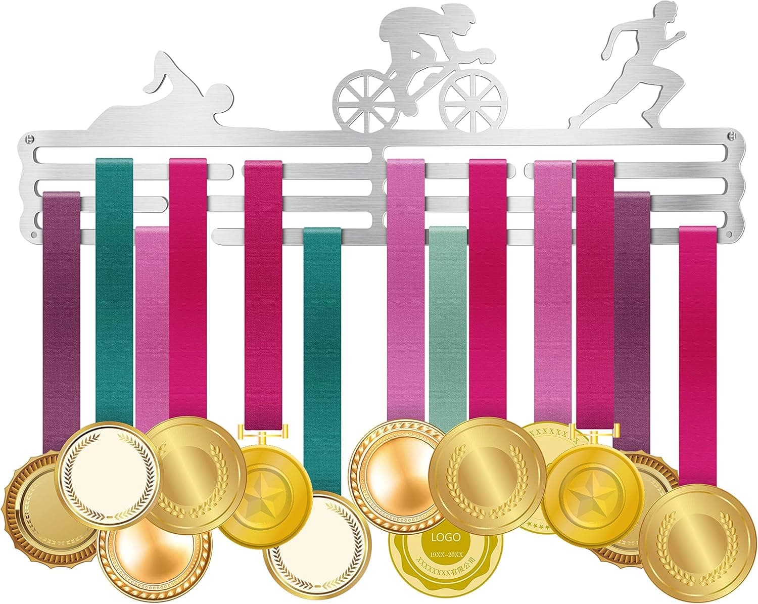 ULwysd Swimming Medal Holder,Medal Display Hanger Rack for Over 50 Medals – Brushed Stainless Steel Wall Mount Swim Bike Run Easy to Install Race Runner Medal Frame