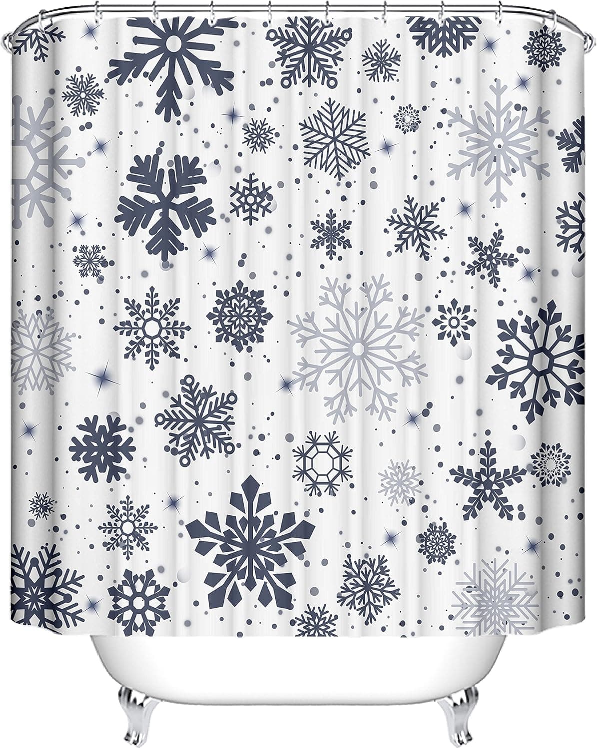 Ouyisha Christmas Snowflake Shower Curtain Set Winter White Grey Navy Snowflake Home Bathroom Decor Christmas Background Fabric Shower Curtain Waterproof with Hooks, 72" X 72"