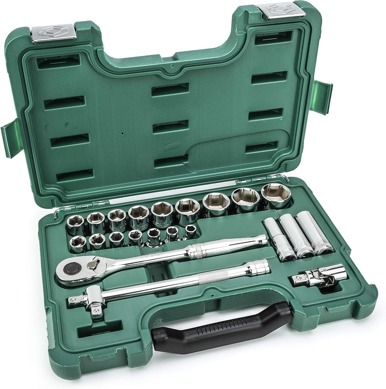 SATA 23 Pc. 1/2 Inch Drive 6-Point Standard and Deep Socket Set with 72T Ratchet, Metric - ST09005U-02