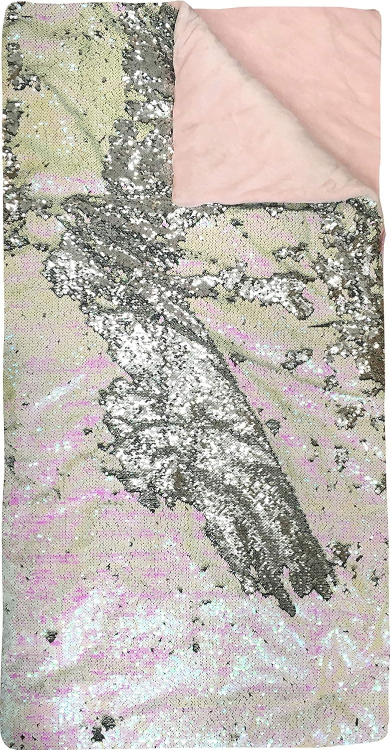 American Kids Super Cozy Reversible Sequin Sleeping Slumber Bag, Royal Plush & Luxurious Dazzle - Pink