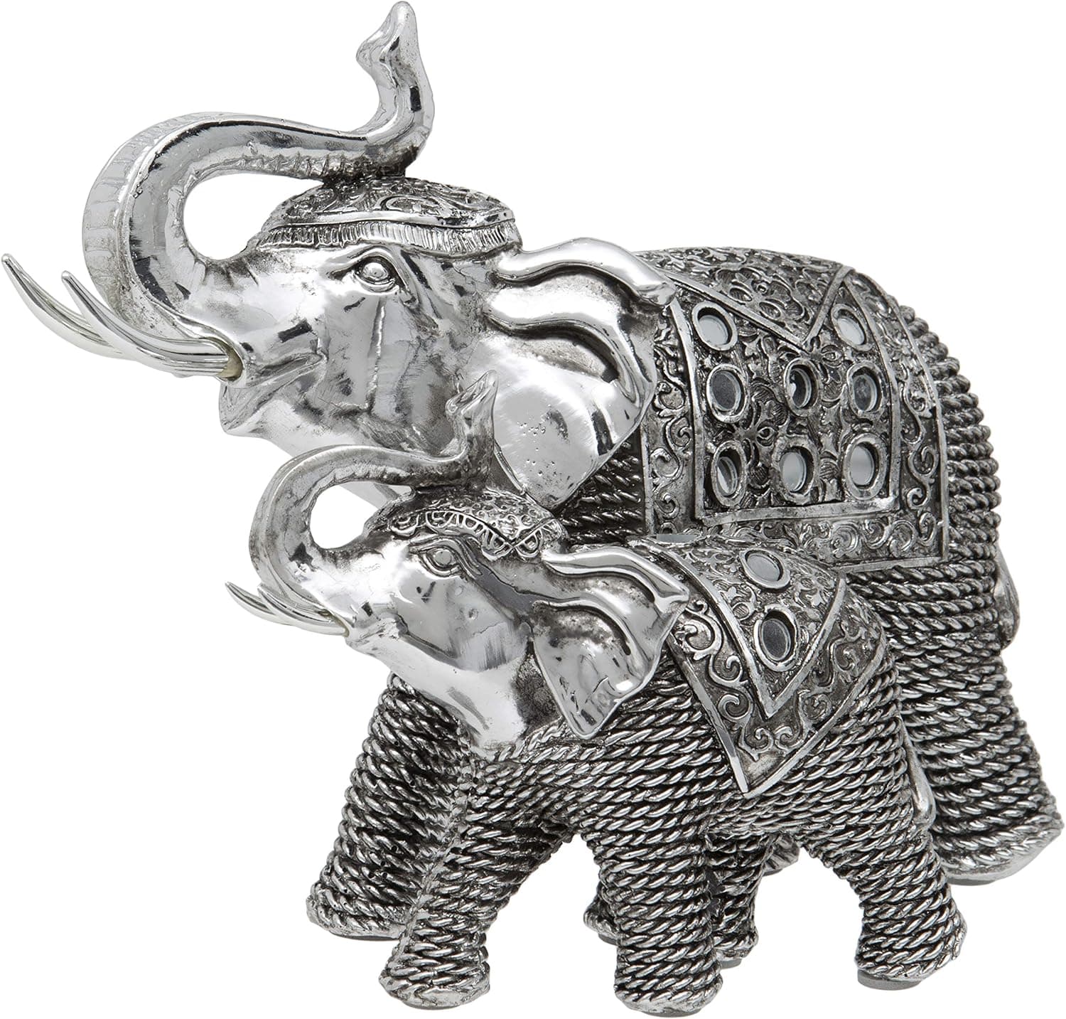 Maturi Silver Elephant and Calf with Raised Trunks - 7.5-Inch