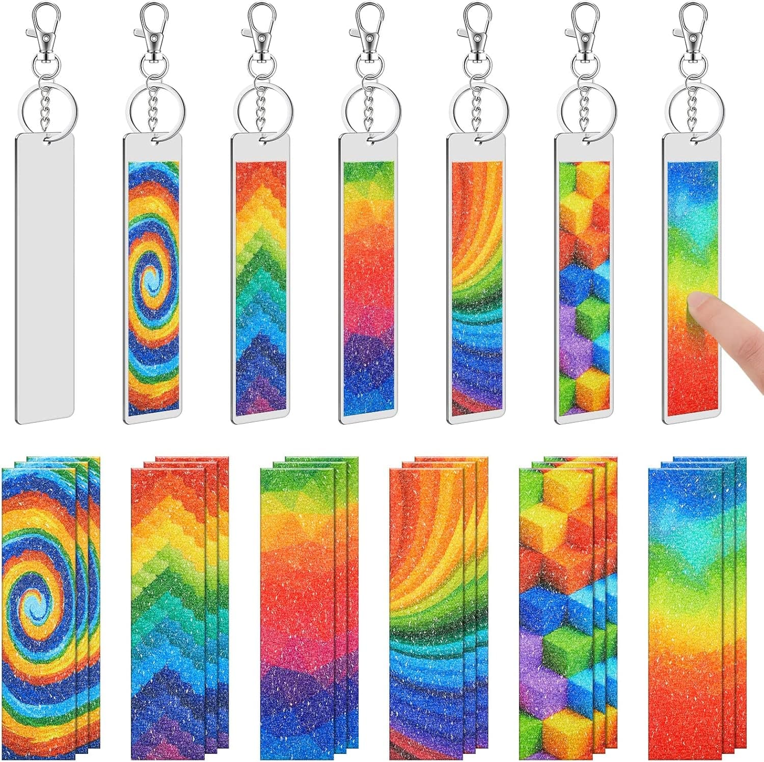 42 Pcs Anxiety Sensory Stickers Kit Includes 36 Fidget Textured Strips, 6 Keychain Textured Strips Tactile Rough Calm Stickers Anti Stress Textured Strips for Tension (Rainbow Style)