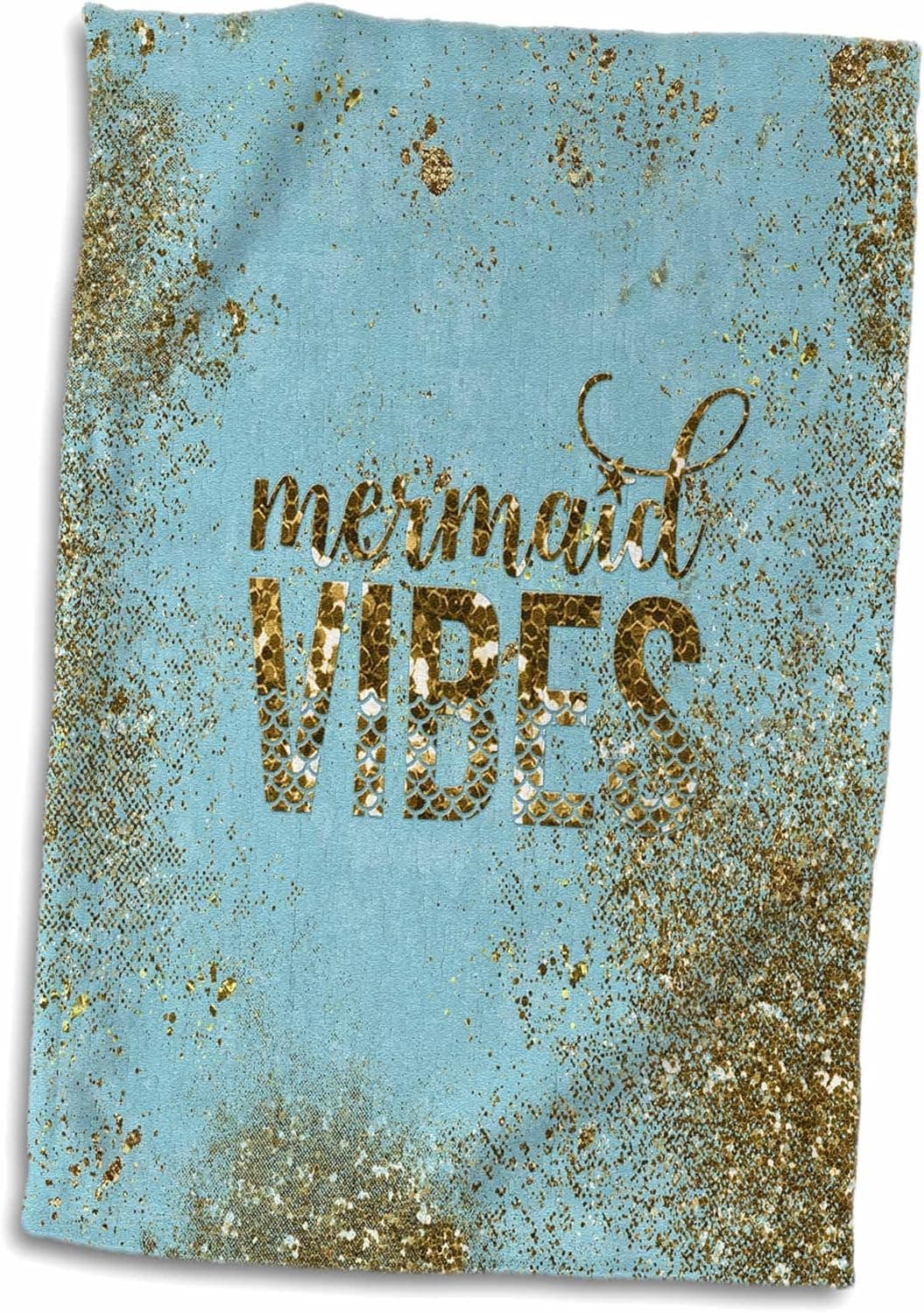 3dRose Sparkling Beach Teal Luxury Elegant Mermaid Glitter Effect Art Print Towel, 15 x 22, White