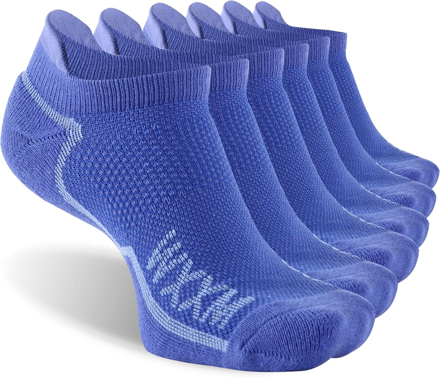 Womens Running Low Cut Socks, WXXM Cotton Low Cut No Show Socks, Moisture Wicking Comfort Casual Flat Knit Reinforced Toe Sock 6 Pairs Blue White Stripe X-Large
