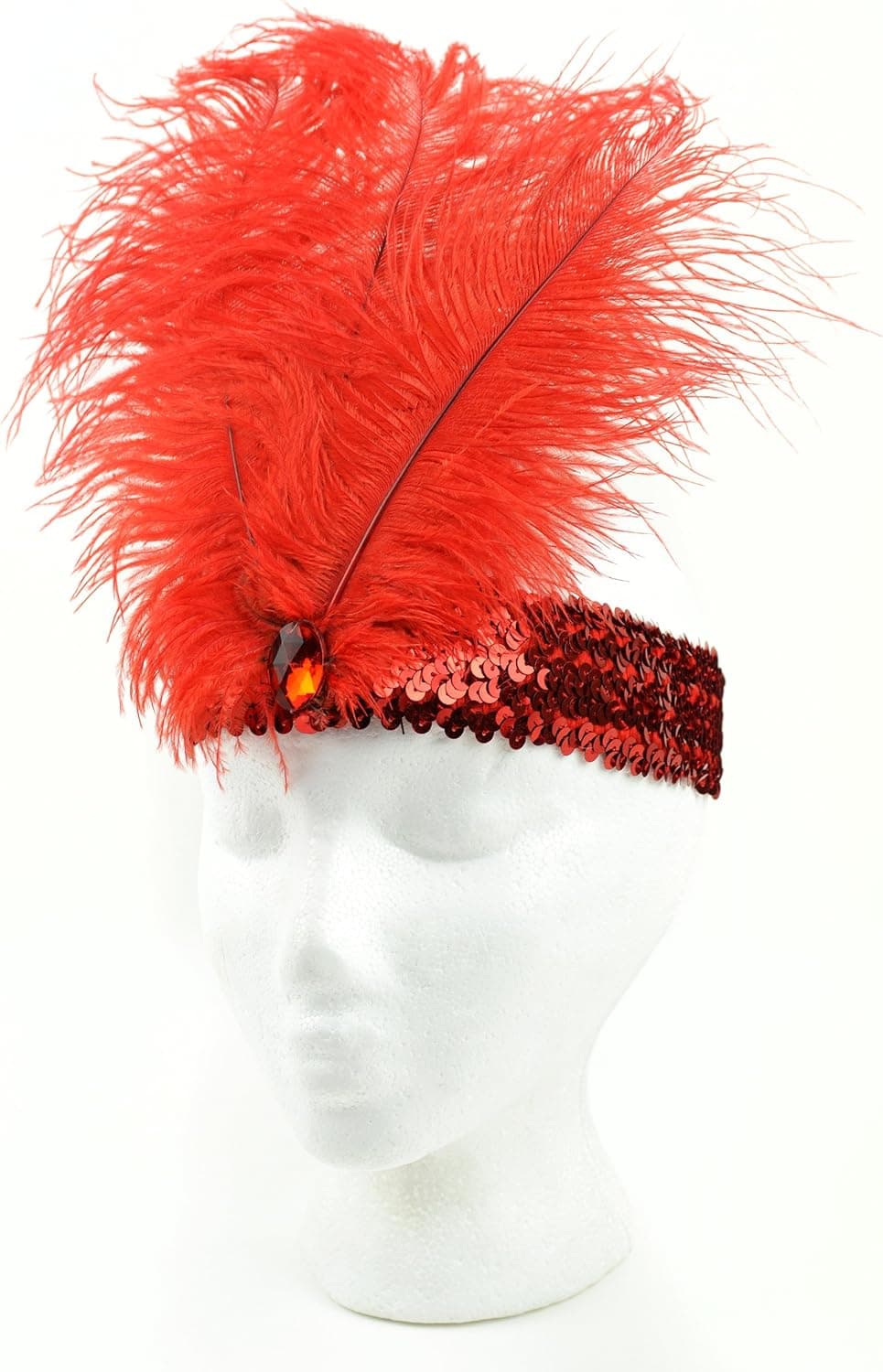 Touch of Nature Feather/Sequin Stretch Headband Red 10-11" Feather length 1pc