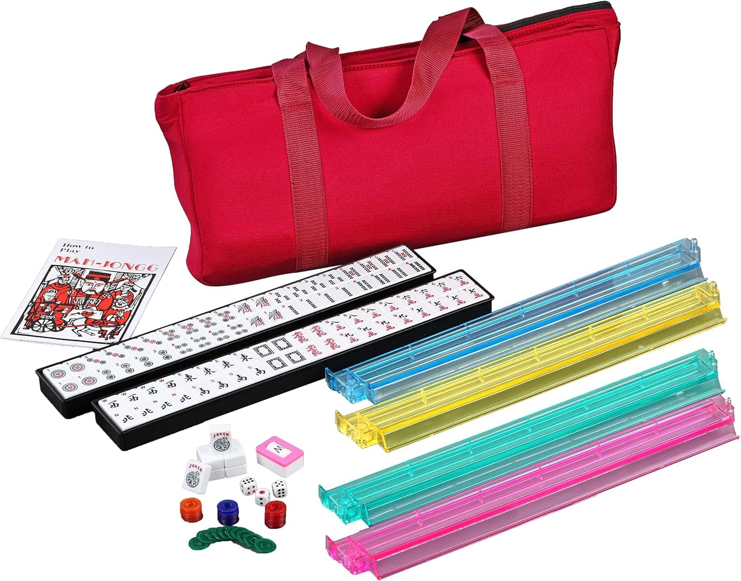 KT 166 Tiles American Mahjong Set in Burgundy Bag Western Mahjongg 4 Color Pushers & Racks