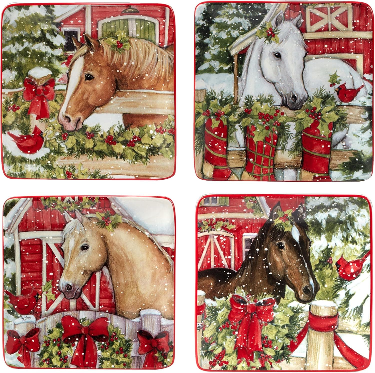 Certified International Homestead Christmas 6" Canape/Luncheon/Snack Plates, Set of 4, Multicolor