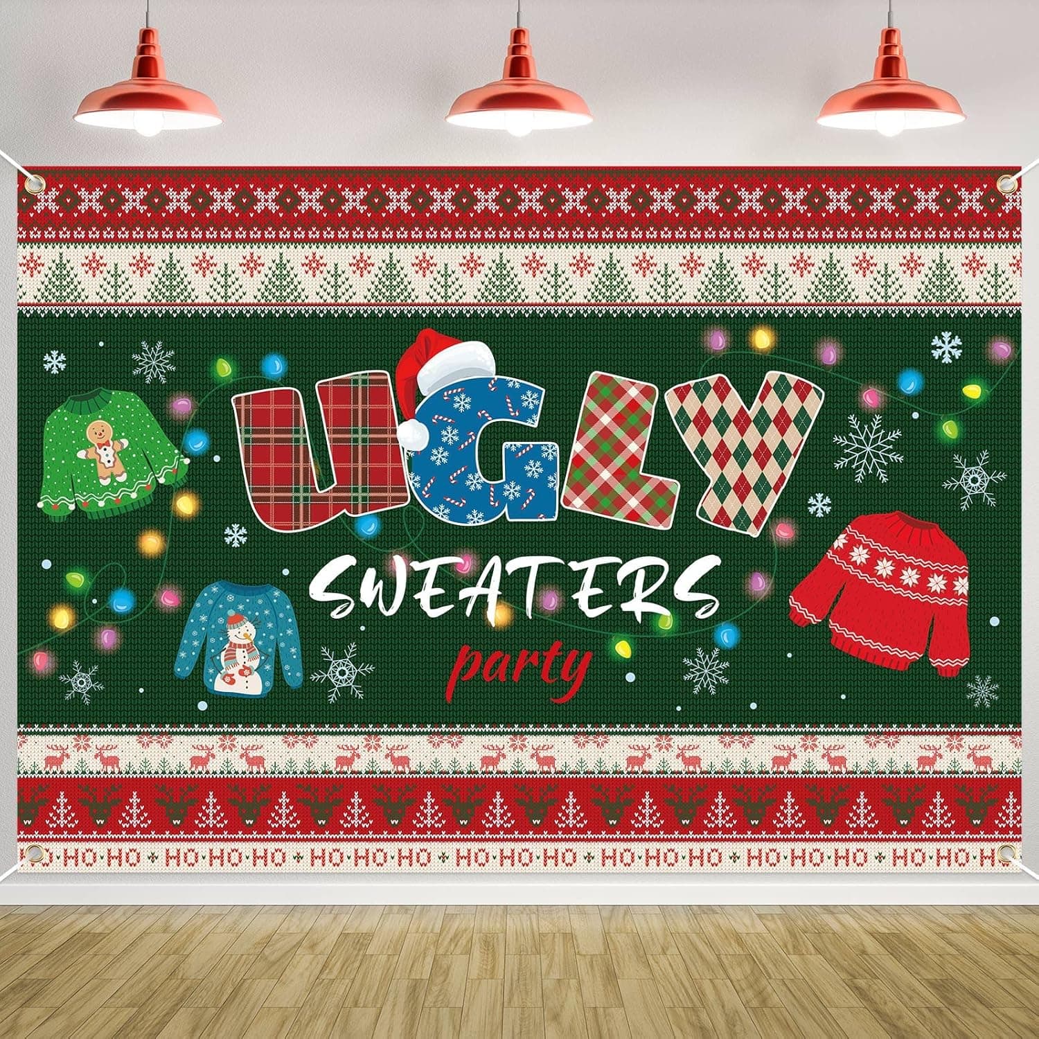7 x 5 ft Tacky Ugly Christmas Sweater Party Backdrop Large Fabric Ugly Christmas Sweater Backdrop Xmas Ugly Sweater Photography Background Winter Holiday Photo Booth Party Decoration