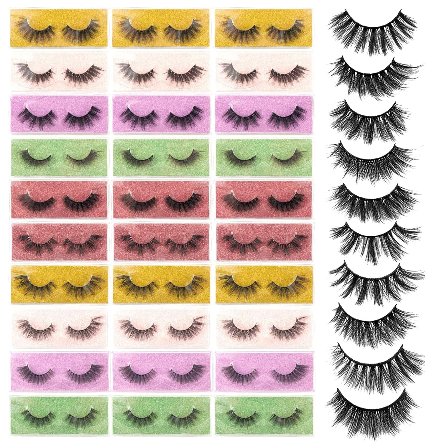 30Pack Lashes False Eyelashes Bulk Eyelashes Wholesale Mink lashes 10 Styles Faux Mink Lashes Fluffy Volume Natural Look Wispy Fake Eye Lashes 3D Fluffy Dramatic Long Crossed Handmade Strip Lashes
