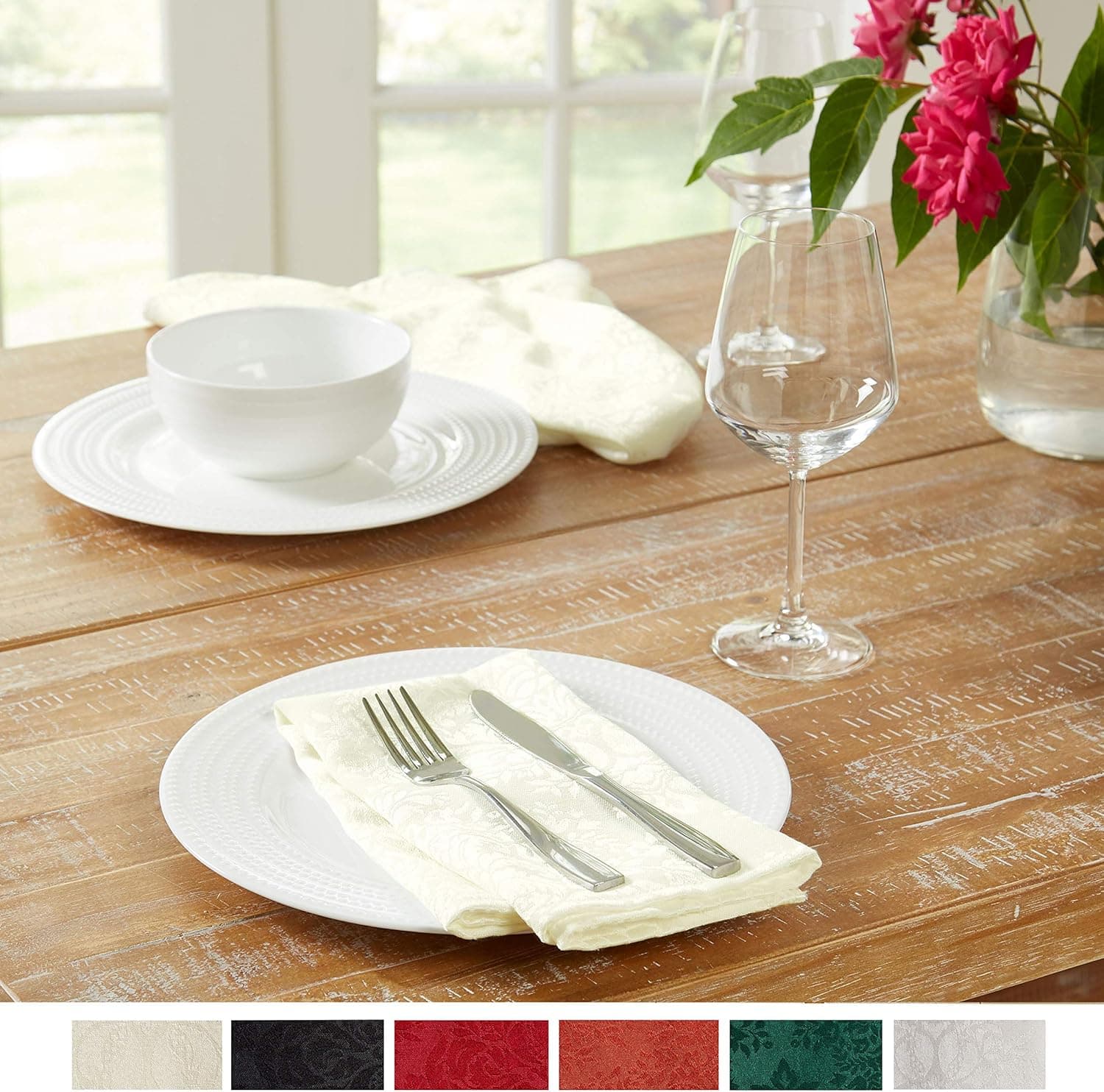 Town & Country Living Lexington Napkins 20"x20" Square, Stain Resistant Machine Washable Cotton/Polyester 4-Pack, Cream