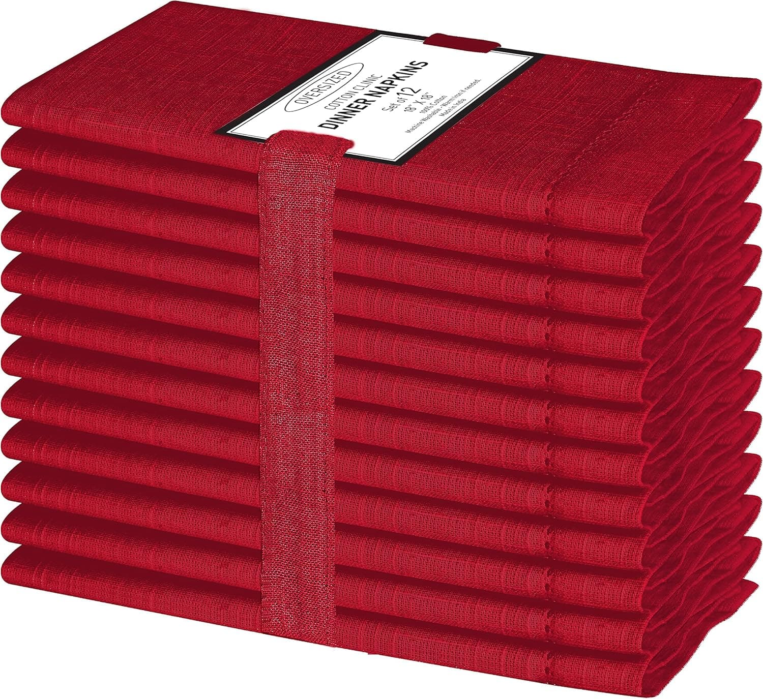 Cotton Clinic Slub Cloth Dinner Napkins – Perfect Everyday Use Table Linen – Soft Durable Washable – Ideal for Party Wedding Farmhouse Christmas Easter – Set of 12 (18x18 in/Red)