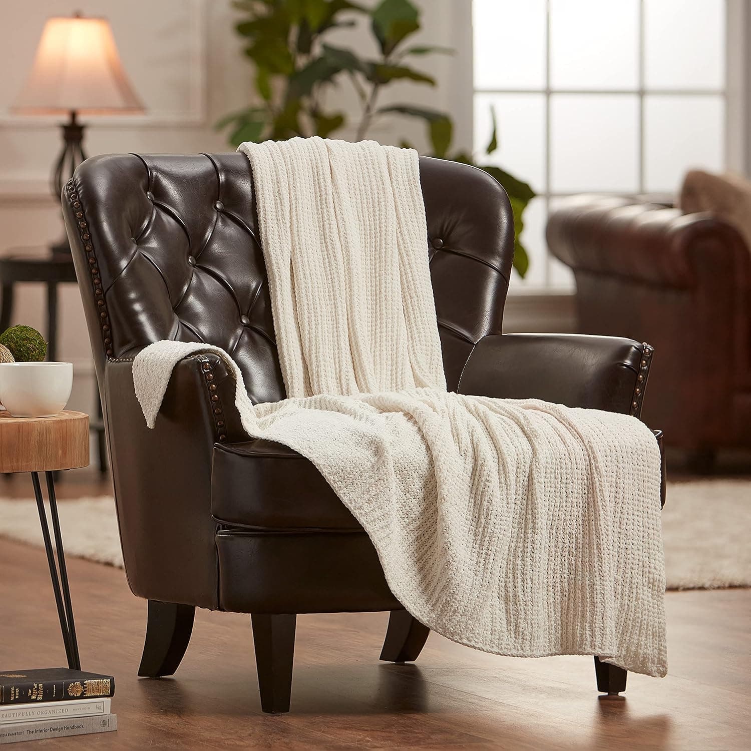 Chanasya Knit Chenille Throw Blanket - Soft, Plush Decorative Throw Blanket - 50" x 65” - Pearl
