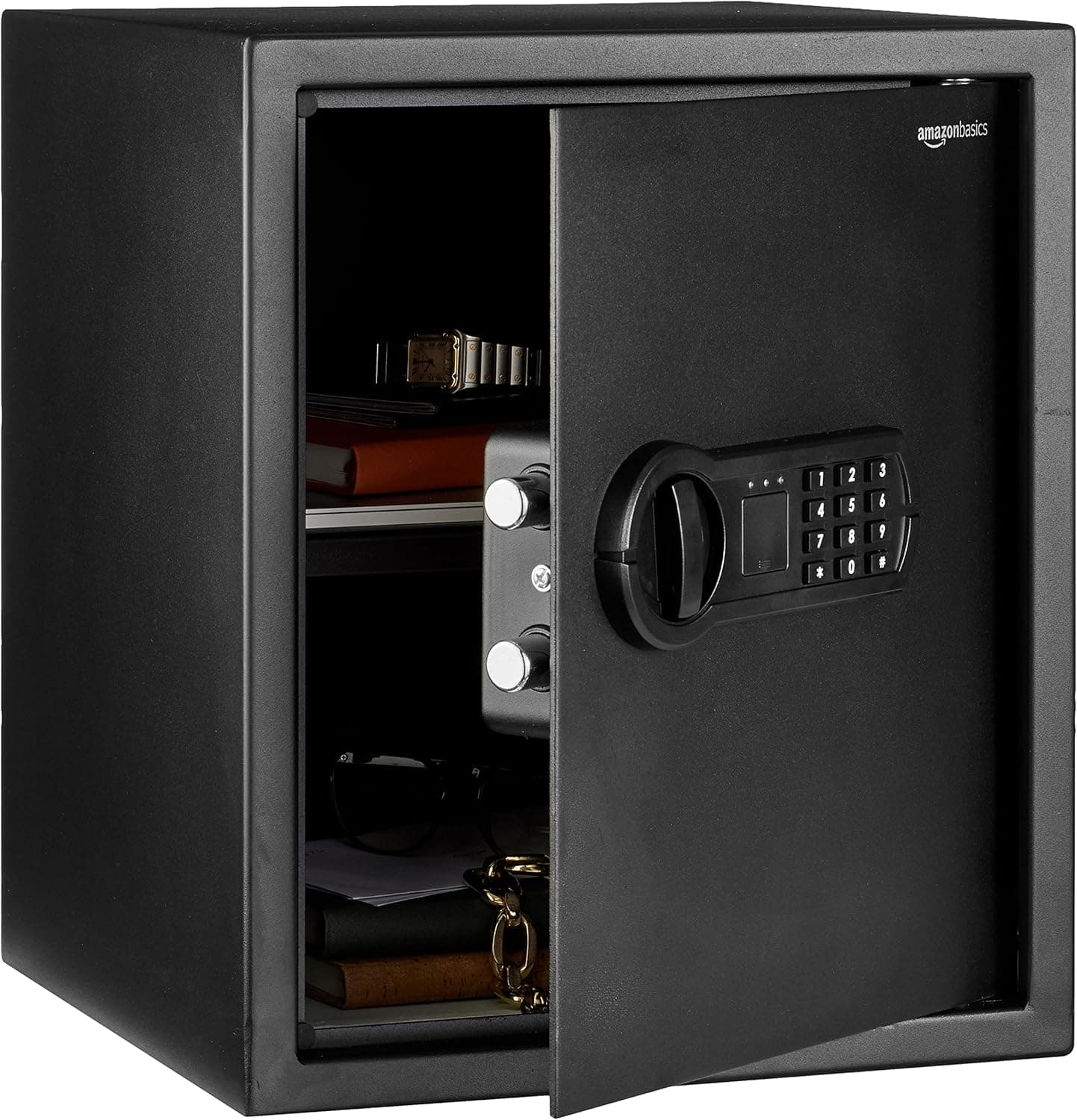 Amazon Basics Steel Home Security Safe with Programmable Keypad Lock, Secure Documents, Jewelry, Valuables, 1.52 Cubic Feet, 13.8 x 13 x 16.5 Inches