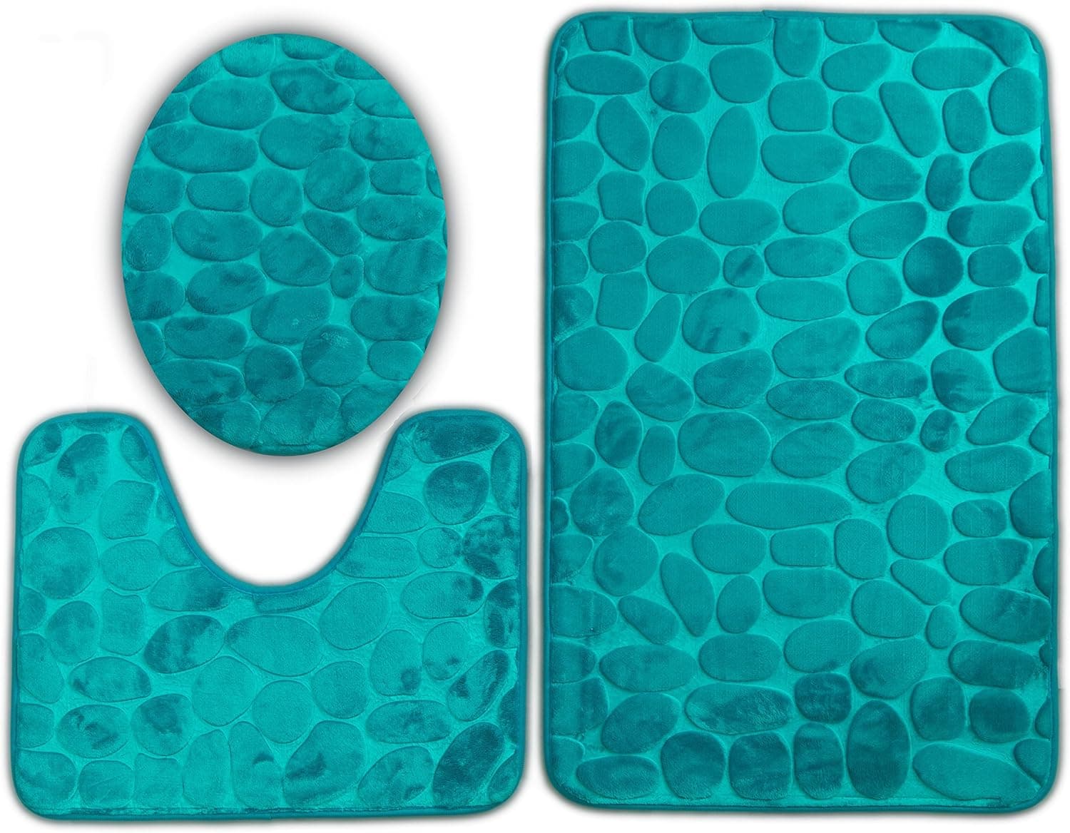 3pc Bath Rug Set Memory Foam Non-Slip Bathroom Rug Contour, Mat and Toilet Lid Cover Turquoise New