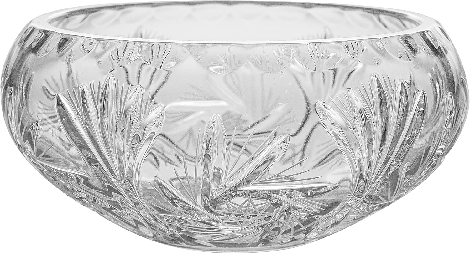 Bowl - Hand Cut Crystal - Glass - 4.6 Diameter - for - Candies - Nuts - Chocolate - Small - Made in Europe - By Barski, Clear
