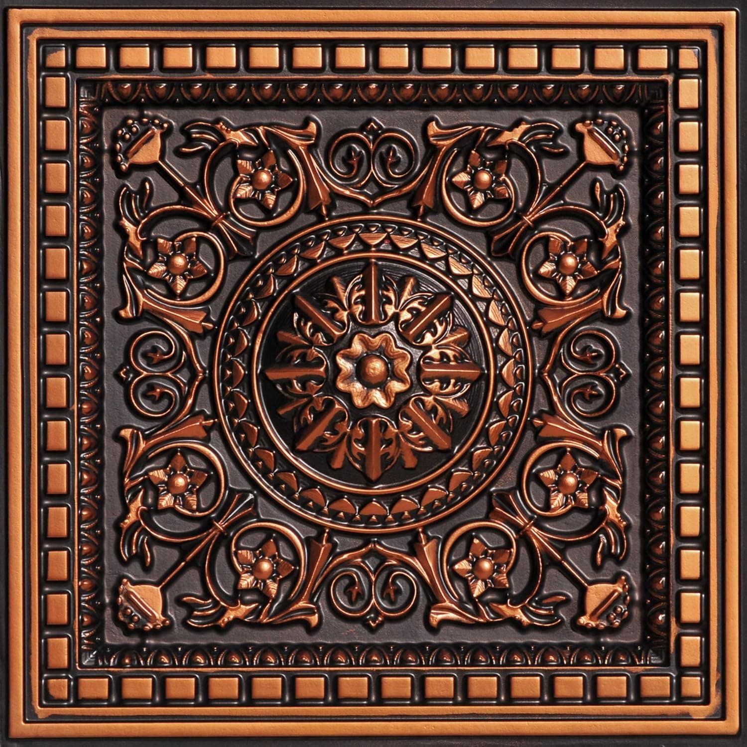 From Plain To Beautiful In Hours 215ac-24x24-25 Da Vinci PVC 2' x 2'Glue-up or Lay-in Ceiling Tile (Case / 100 sq.ft), Antique Copper, 25