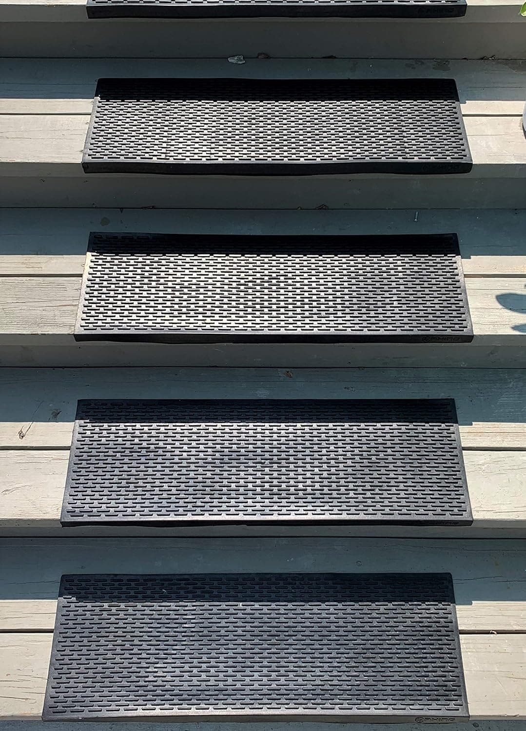 Rhino Mats Rubber Non-Slip Bar Design Stair Treads 10" x 29" (6 Pack), Black