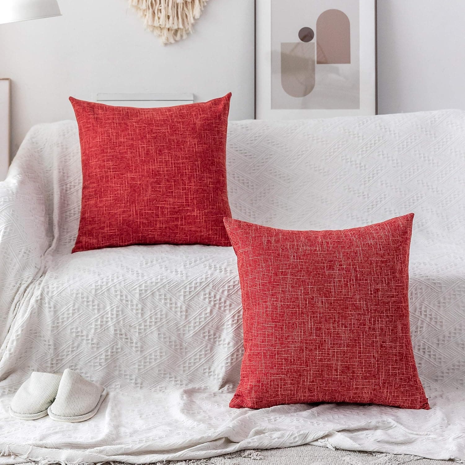 Kevin Textile Set of 2 Soft Linen Pillow Covers Decorative Throw Pillow Covers Square Cushion Case for Sofa Couch Home Decor 20x20 Inches Burnt Brick