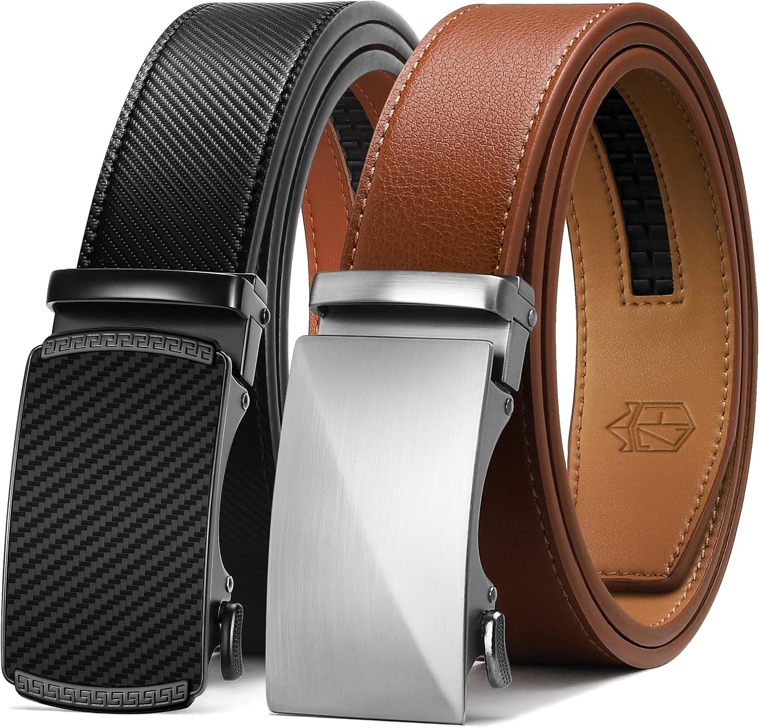 Zitahli Men's Belt, 2 Pack Ratchet Belt Leather,Slide belts men with Easier Adjustable Automatic Buckle for Suits and Jeans