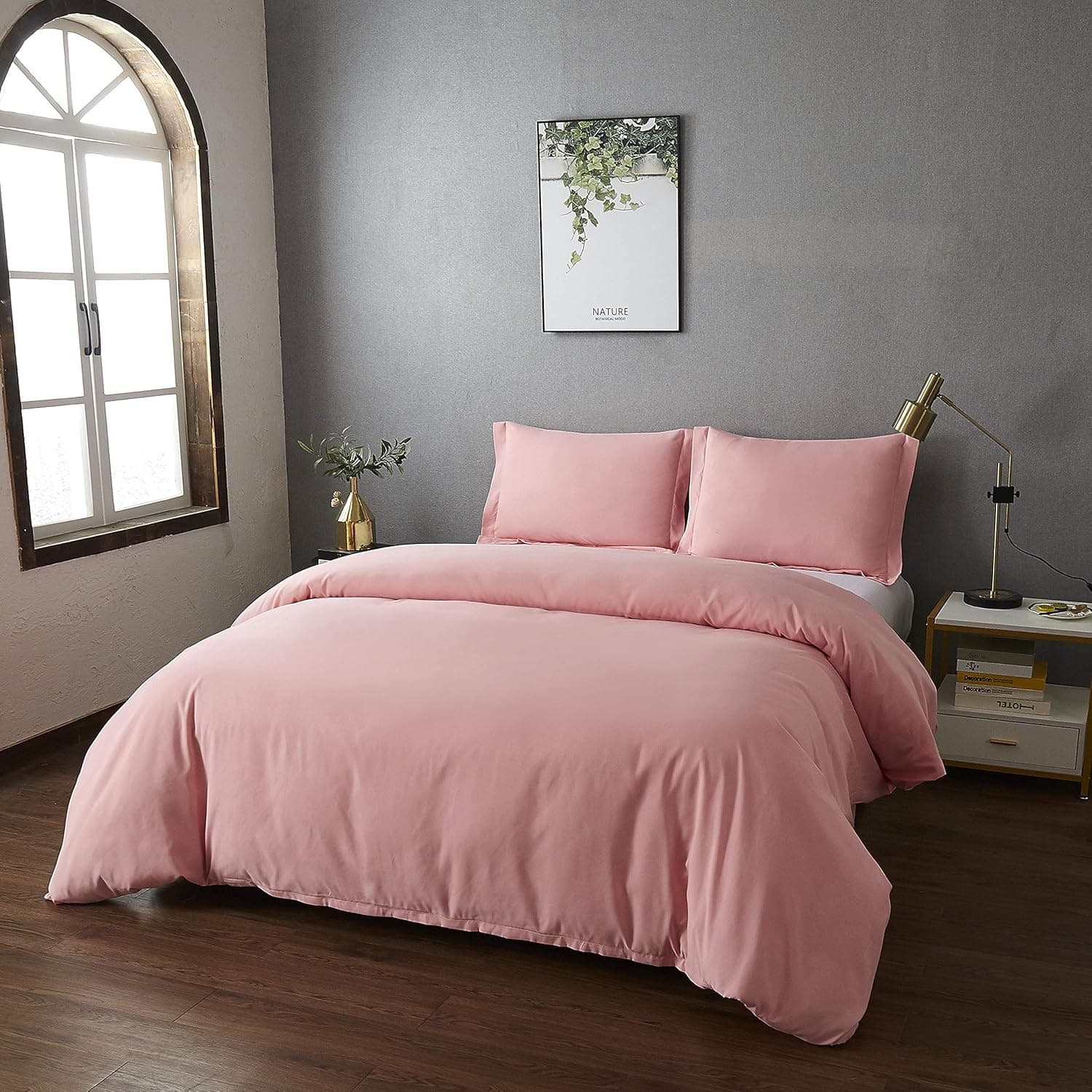 Best Season Twin Size Bedding Duvet Cover Sets 2 Piece with 1 Pillow Shams,Zipper Closure Super Soft Brushed Microfiber Comforter Cover (Pink Color)