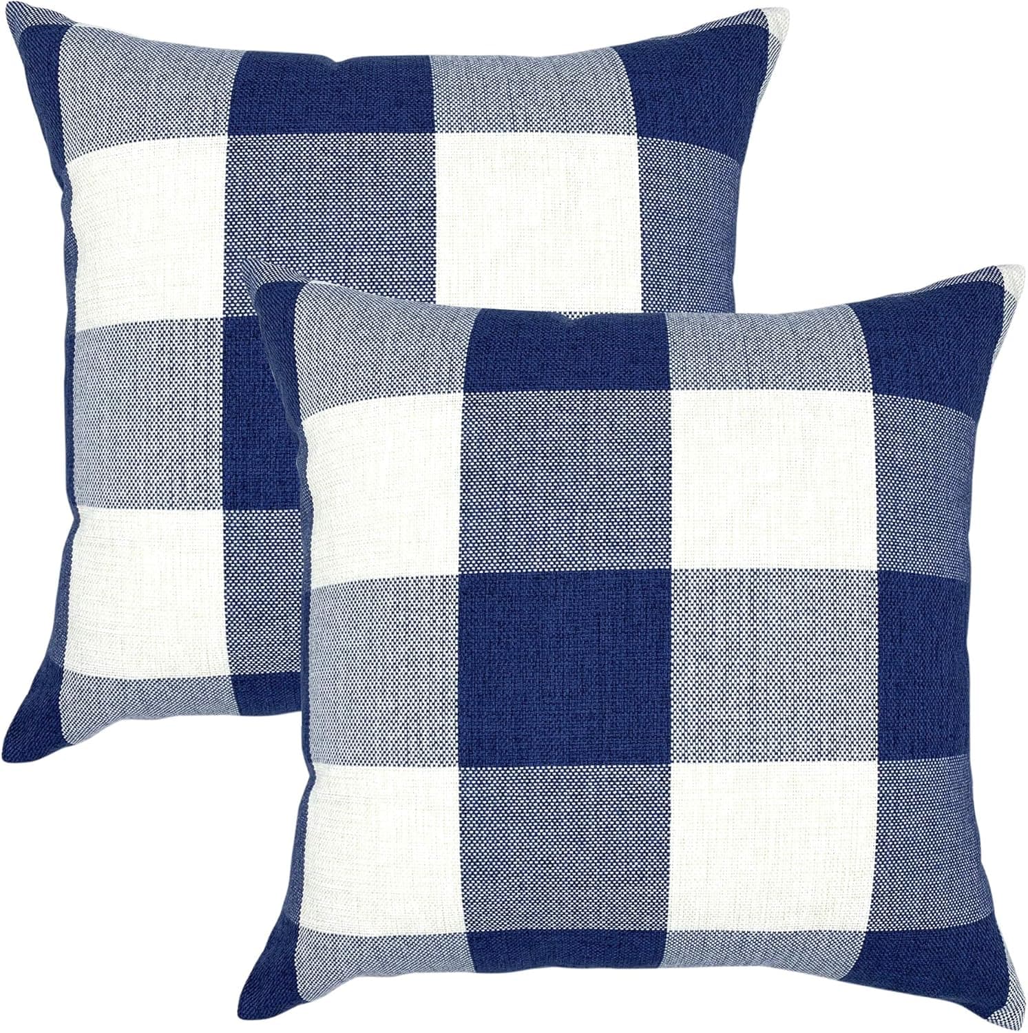 YOUR SMILE Retro Farmhouse Buffalo Tartan Chequer Plaid Cotton Linen Decorative Throw Pillow Case Cushion Cover Pillowcase for Sofa,Set of 2 (Navy, 22''x22'')