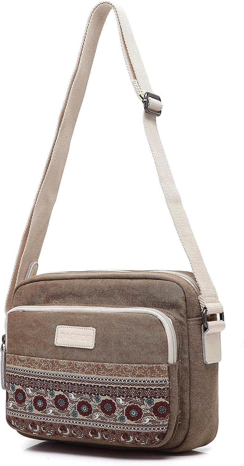 Dachee New Bohemian Canvas Shoulder Messenger Bag for Ipad Air 2/ipad Air/ipad 4/ipad 3/ipad Mini3 Mini2/kindle Fire/kindle Touch/kindle Bag Fits 6 to 10 Inch Tablets