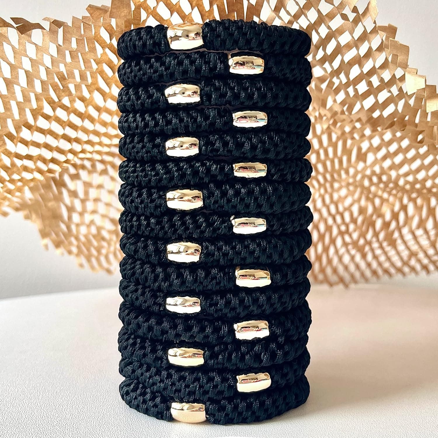 Tanha 17Pcs Hair Tie Bracelet,Hair Ties For Women Men,Ponytail Holders For Thick Hair,Strong Stretchy No Damage No Crease Hair Bands - Black,Brown (Black)