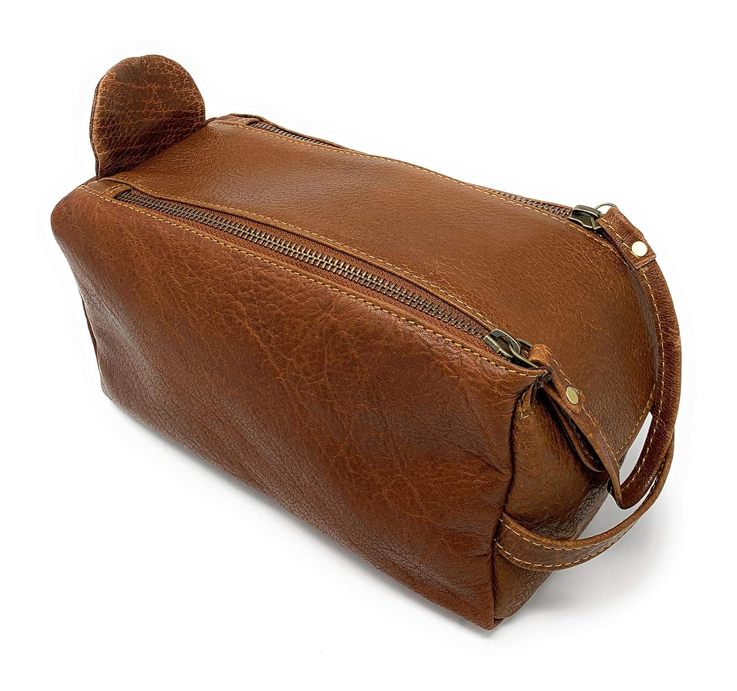 KOMALC Premium Buffalo Leather Unisex Toiletry Bag Travel Dopp Kit (Chicago Buff)