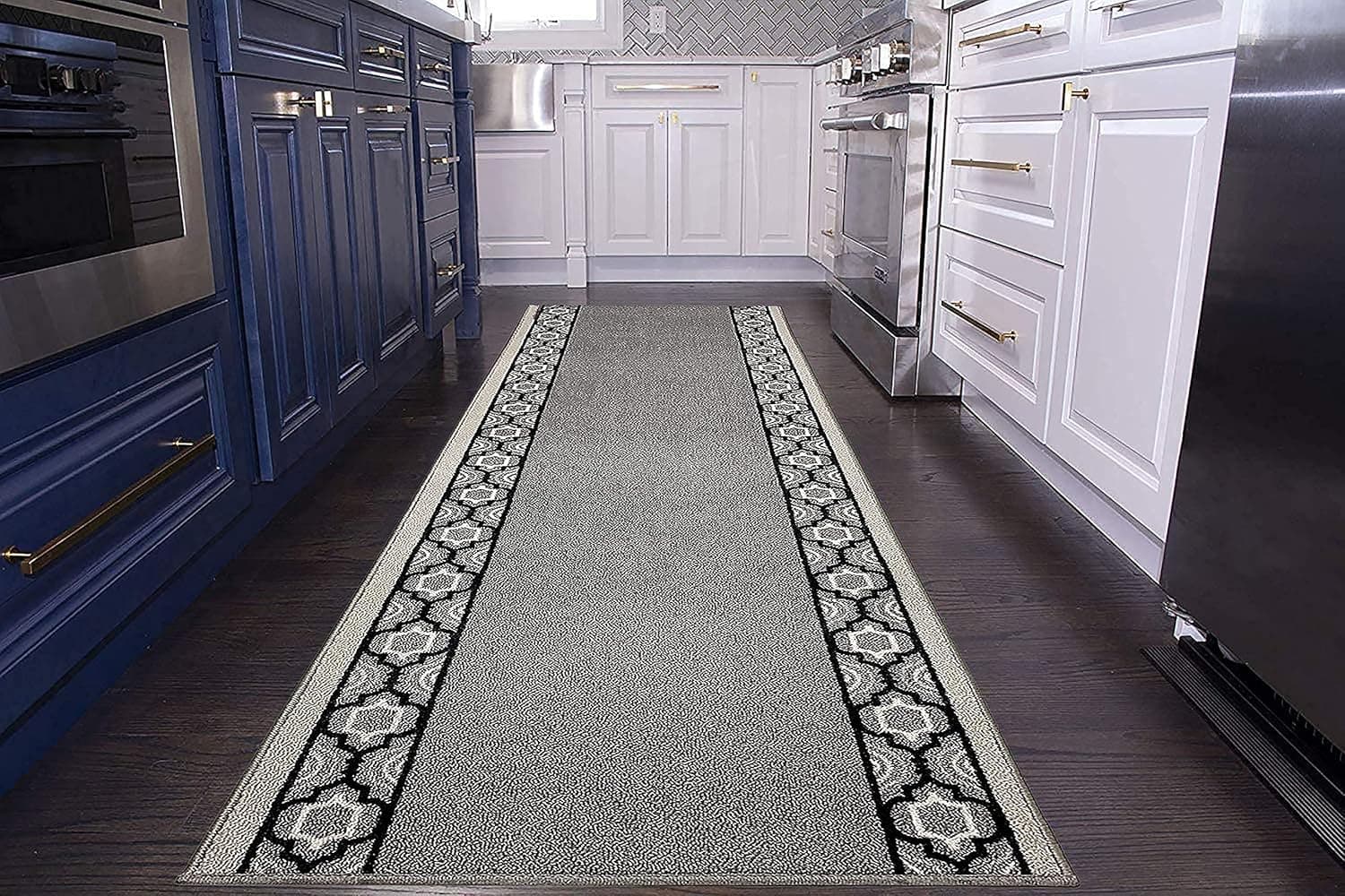 RugStylesOnline Custom Runner Trellis Border 26 Inch Wide x Your Length Size Choice Slip Skid Resistant Rubber Back Extra Long Rug Runners (Grey, 27 ft x 26 in)