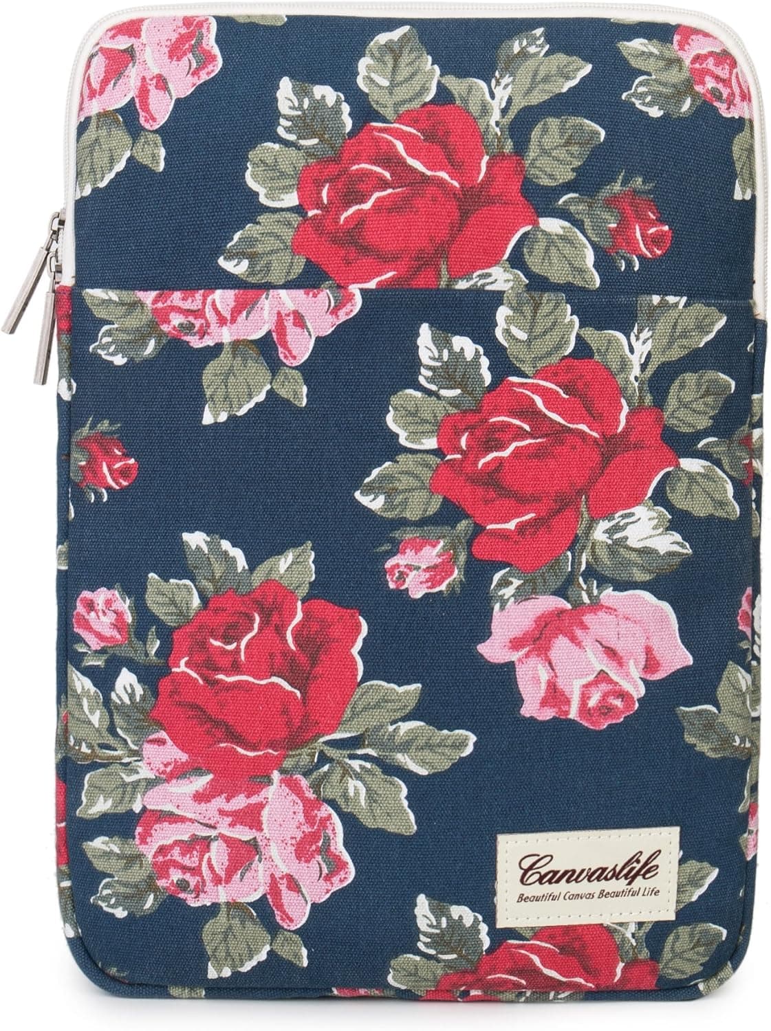 Canvaslife Blue Big Flower Color Canvas Vertical Style Laptop Sleeve with Pocket 14 Inch Laptop Sleeve 14.0 inch Laptop case Bag 14.1 inch