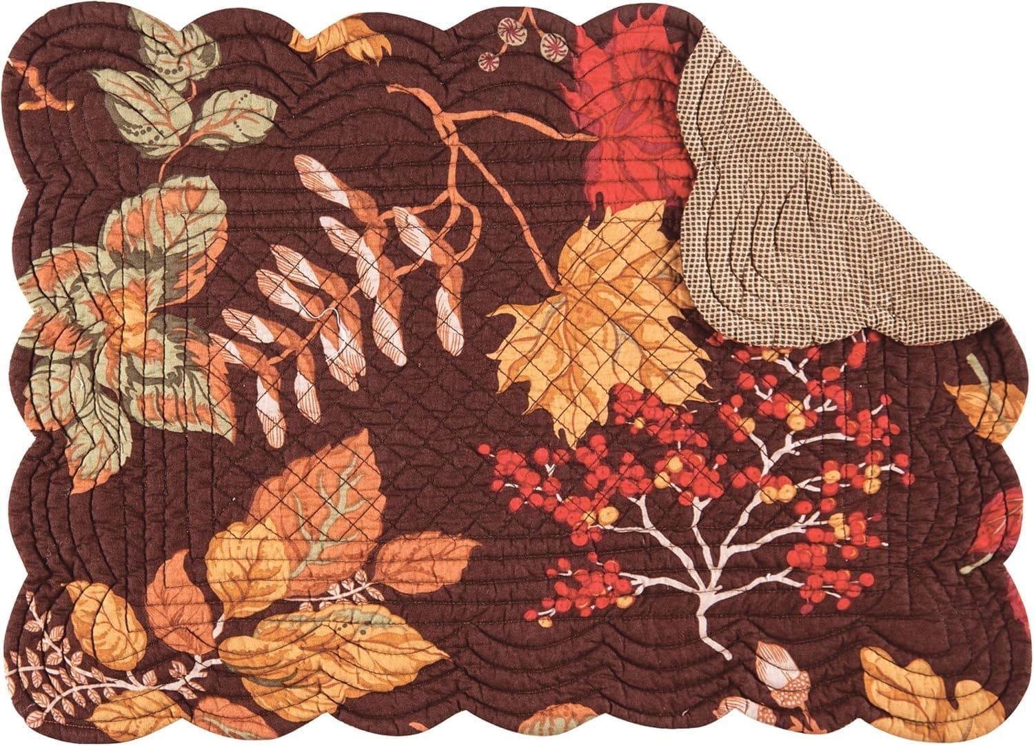 C&F Home Amison 13'' x 19'' Fall Autumn Harvest Leaves Brown Red Yellow Quilted Cotton Rectangular Placemat Set of 6 Rectangular Placemat Set of 6 Brown