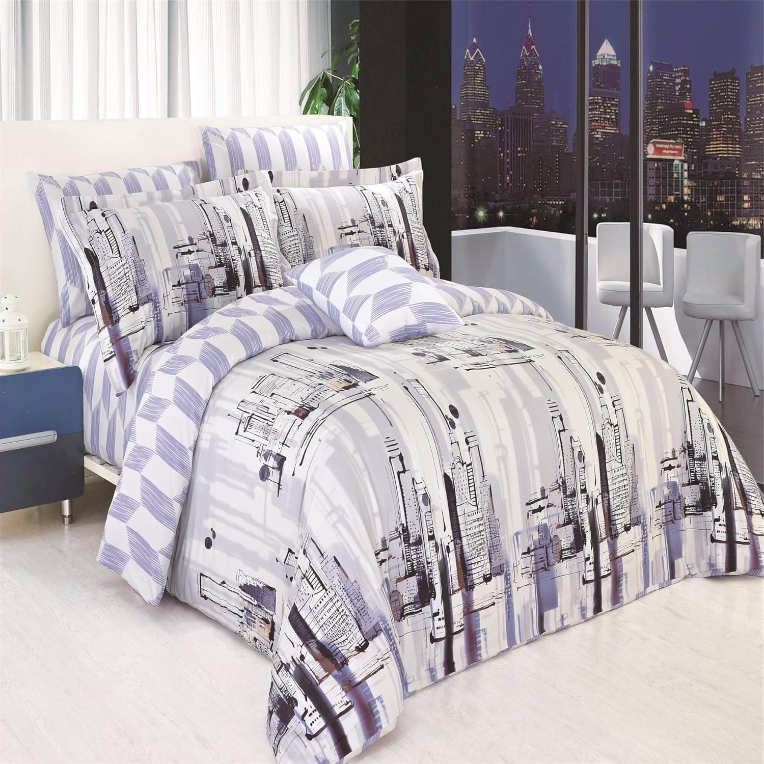 NORTH HOME METRO000DCQN 100% Cotton Duvet Cover Set, Queen, Light Blue, 4 Piece