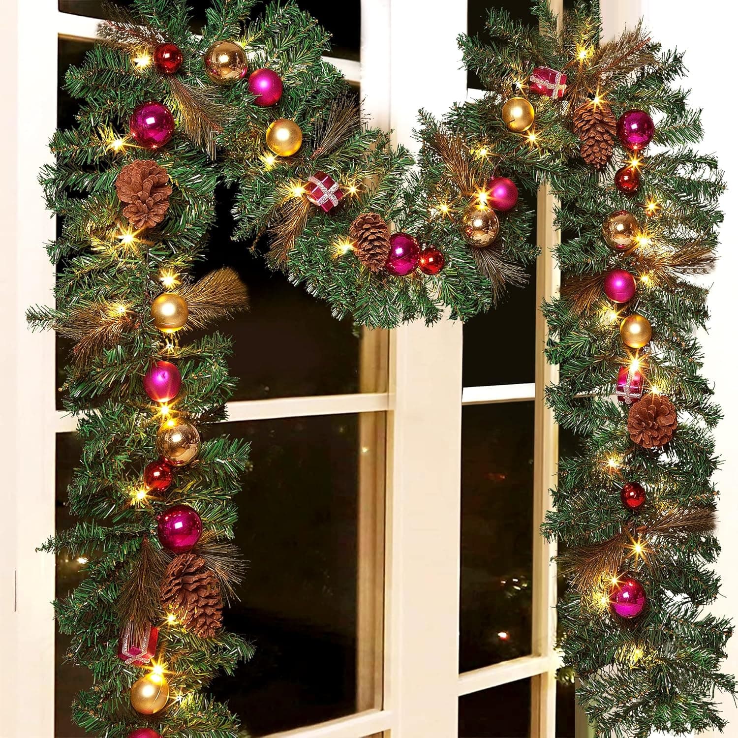 Peyton 9 FT Christmas Garland,Battery Powered 8 Lighting Modes, 50 LEDs Lighted Christmas Garland,christmas garland with linghs