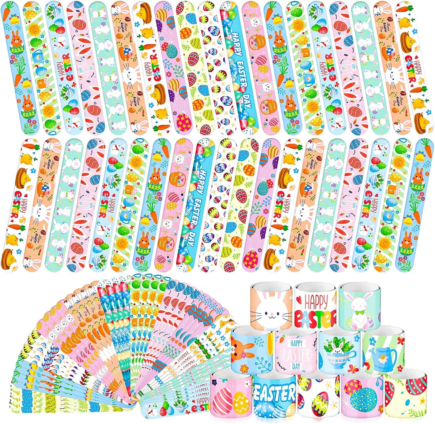GMAOPHY 72 PCS Easter Slap Bracelets for Kids, Snap Bracelet Bulk with 12 Designs, Easter Party Favor for Boy/Girl, Classroom Prizes, Easter Toy for Eggs Filler