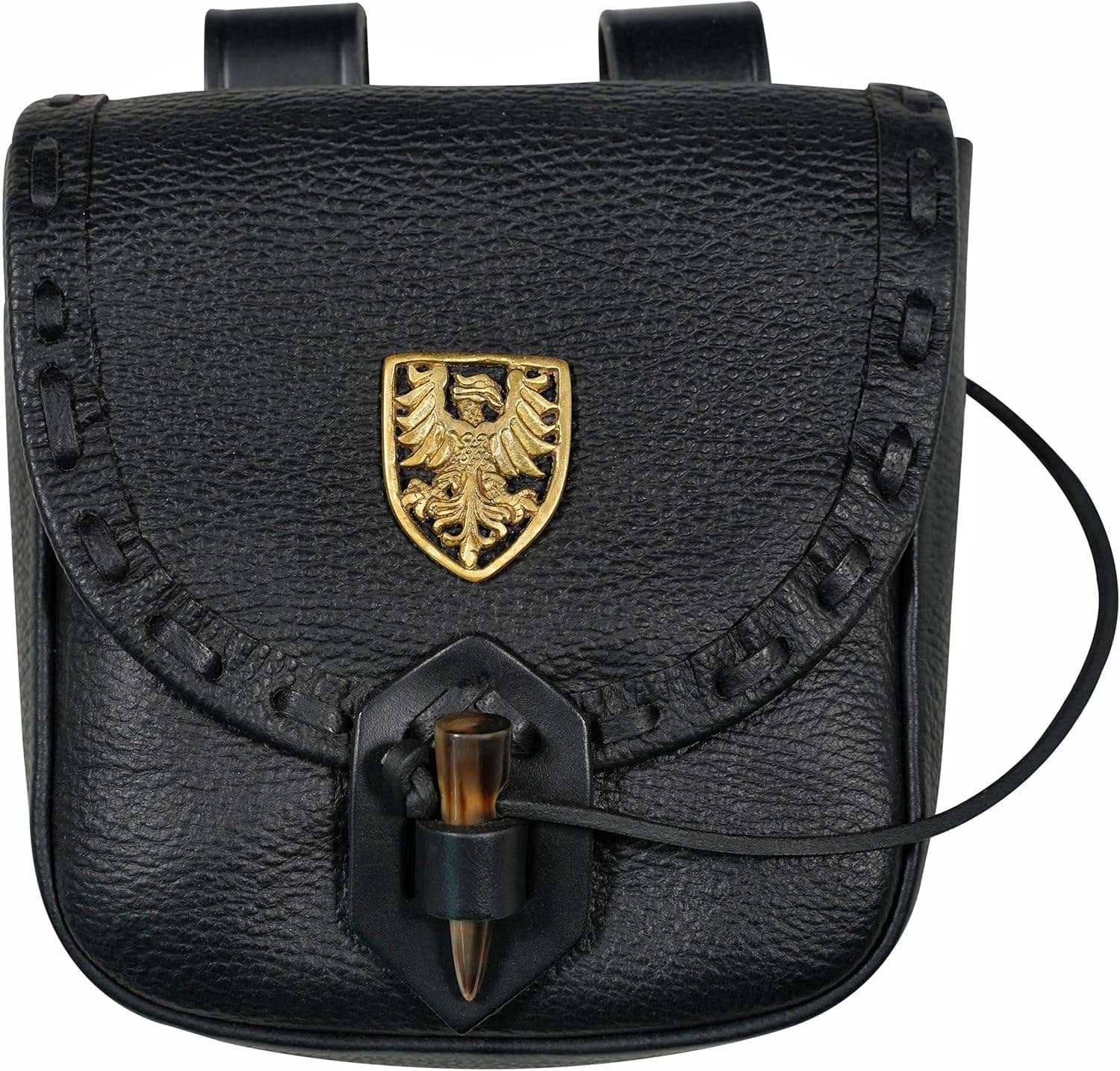 Mythrojan Belt Pouch Renaissance Costume Accessories LARP Waist Bag Cosplay Coin Purse with Raven Decoration - Black