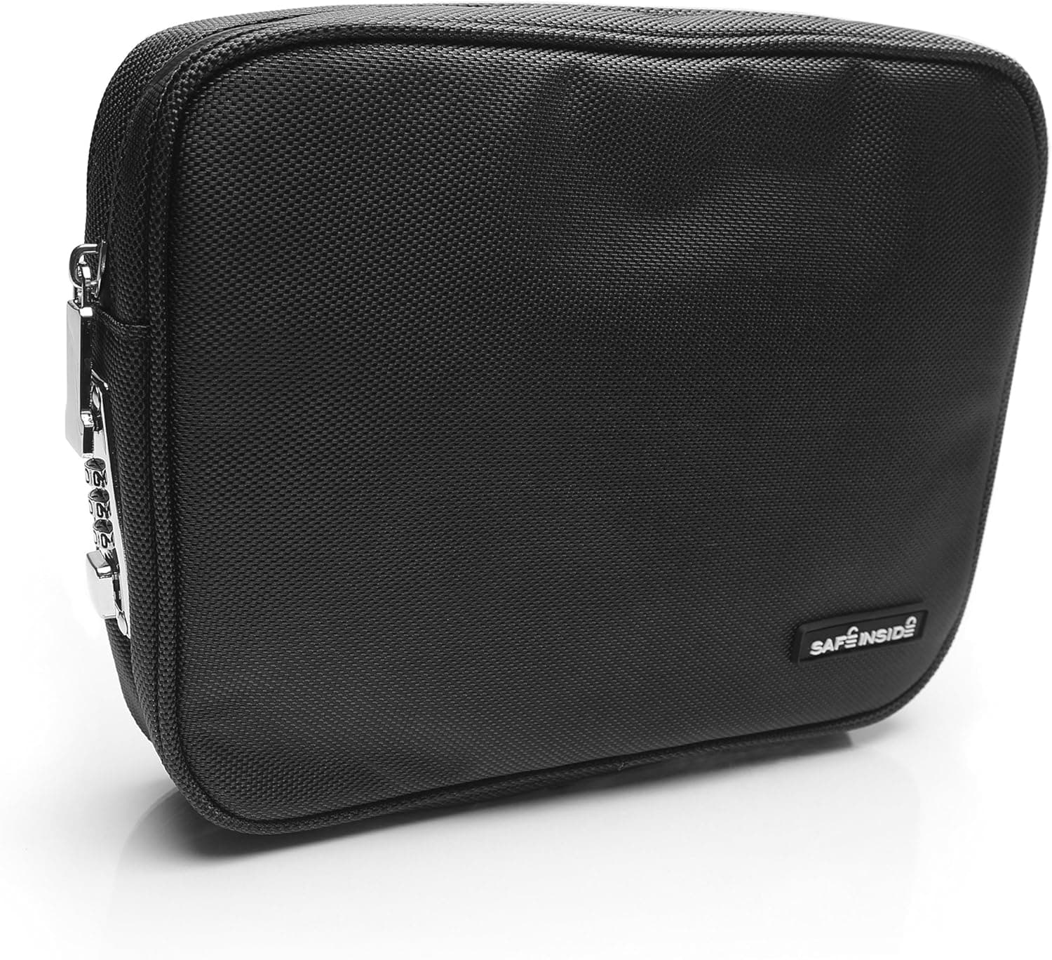 Safe Inside, Locking Privacy Pouch with Steel Tether Cable, Large, Black