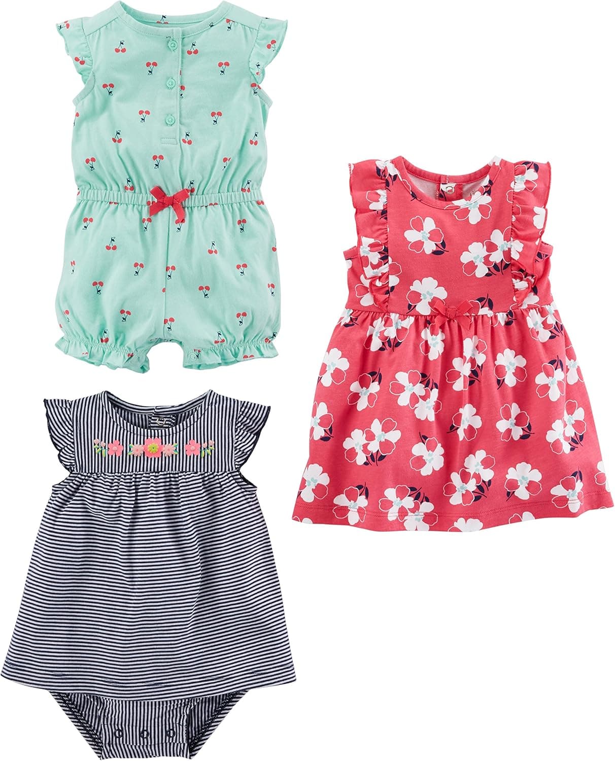 Simple Joys by Carter's Baby Girls' Romper, Sunsuit and Dress, Pack of 3