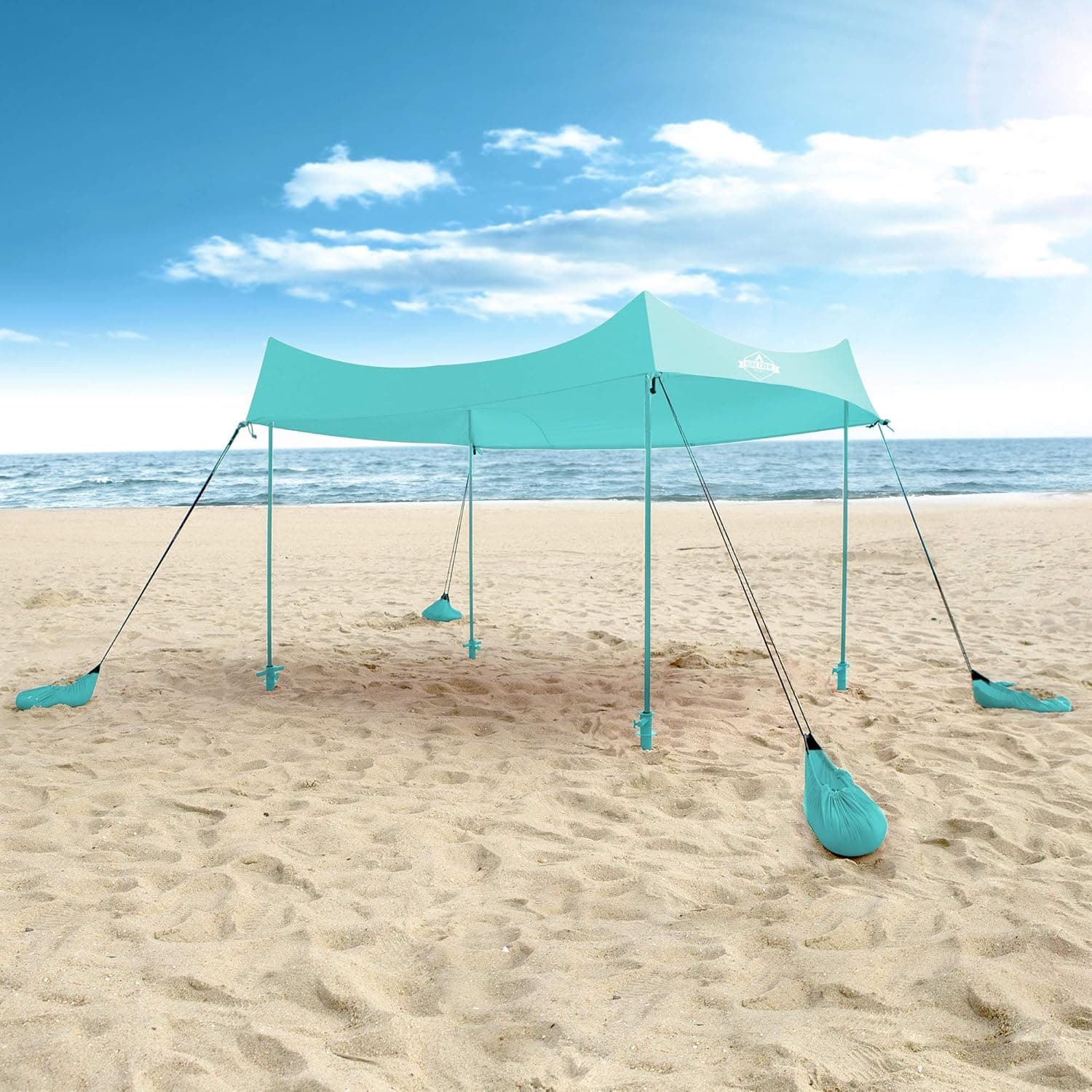 Hike Crew Sun Shade Canopy | Lycra Portable Beach Tent Shelter with UPF 50+ UV Protection, Built-in Sandbags, Carry Bag, 4 Poles & 3 Anchor Sets for Various Terrain | Wind, Water & UV Resistant