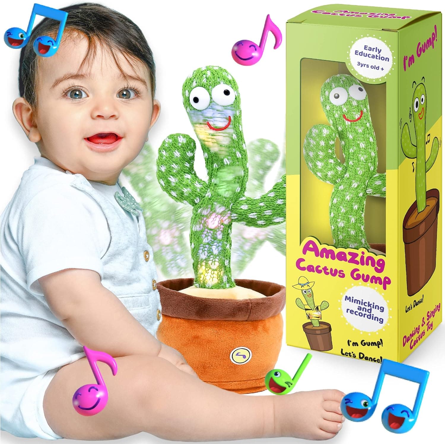 Mimoji Dancing Cactus, Talking Cactus Toy for Baby Cactus Toy Mimic with Numerous Popular Songs | Rechargeable | Singing Electric Musical Plush Educational Toys (Battery)