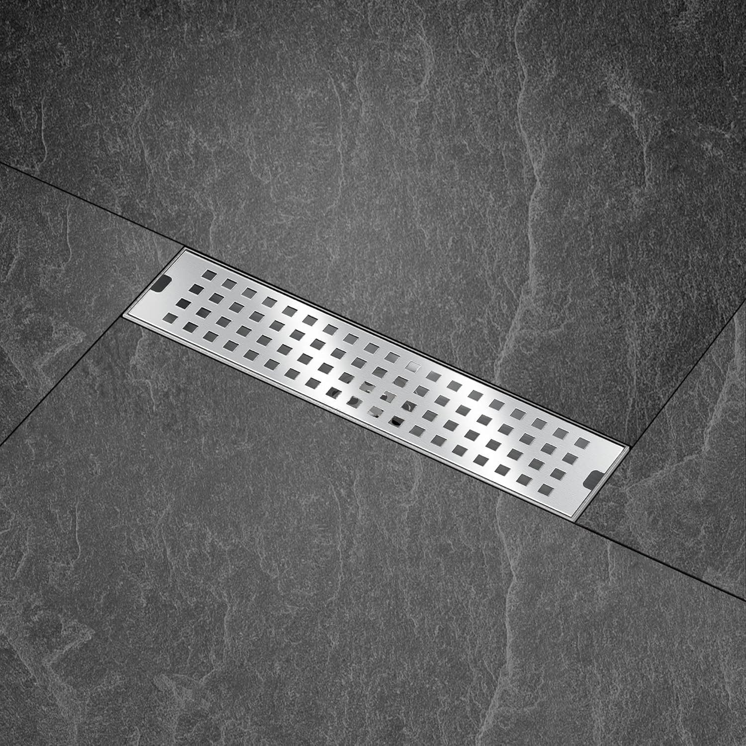12 Inch Linear Shower Drain, Shower Drain with Removable Strainers 304 Stainless Steel Shower Floor Drain with Adjustable Leveling Feet