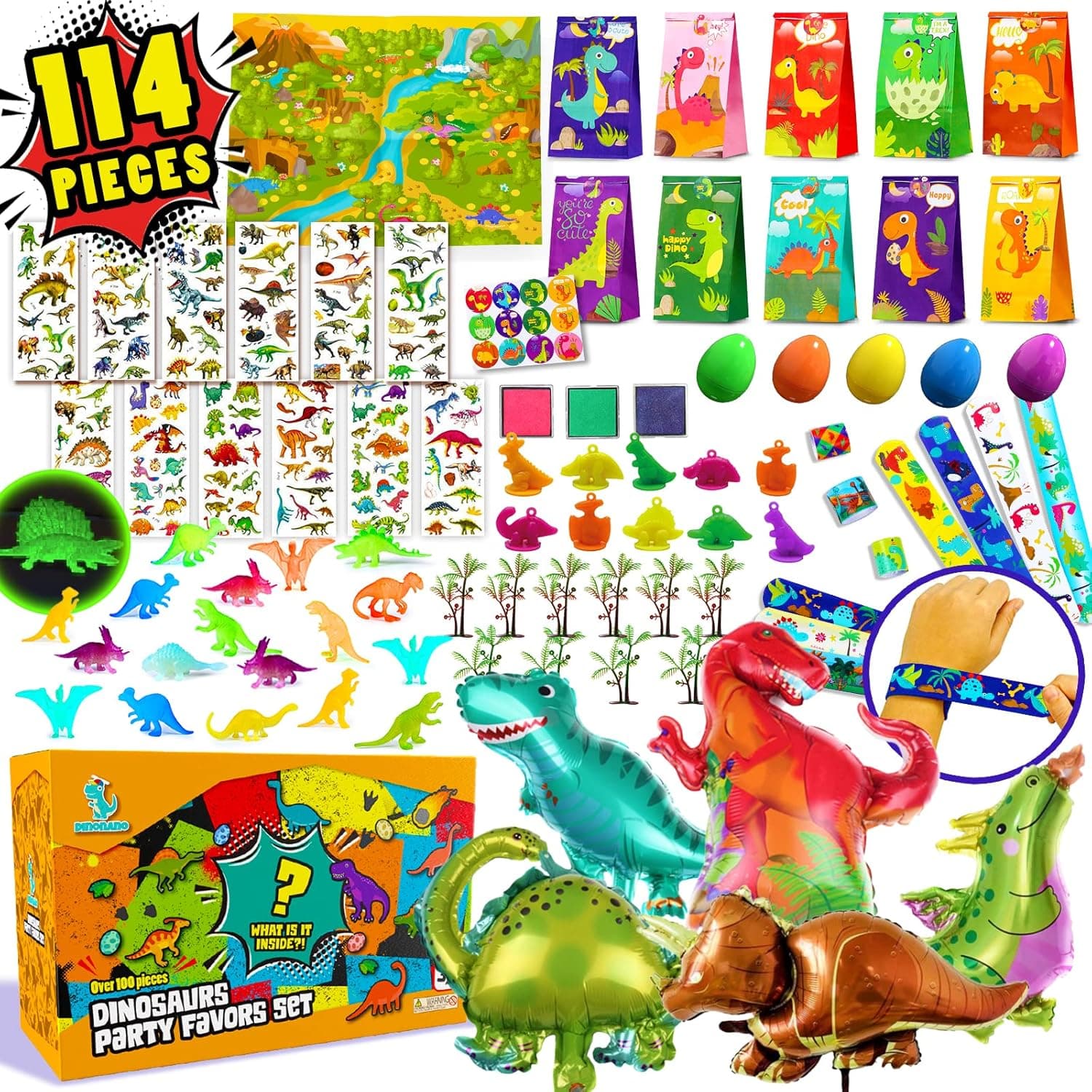 114Pcs Dinosaur Party Favors Easter Toy Assortment for Kids, Kids Easter Gift Toys Box For Boys Kids 3-5 4-8 8-12, Treasure Box Toys For Classroom, Prizes For Kids Classroom, Best Easter Gift for Kids