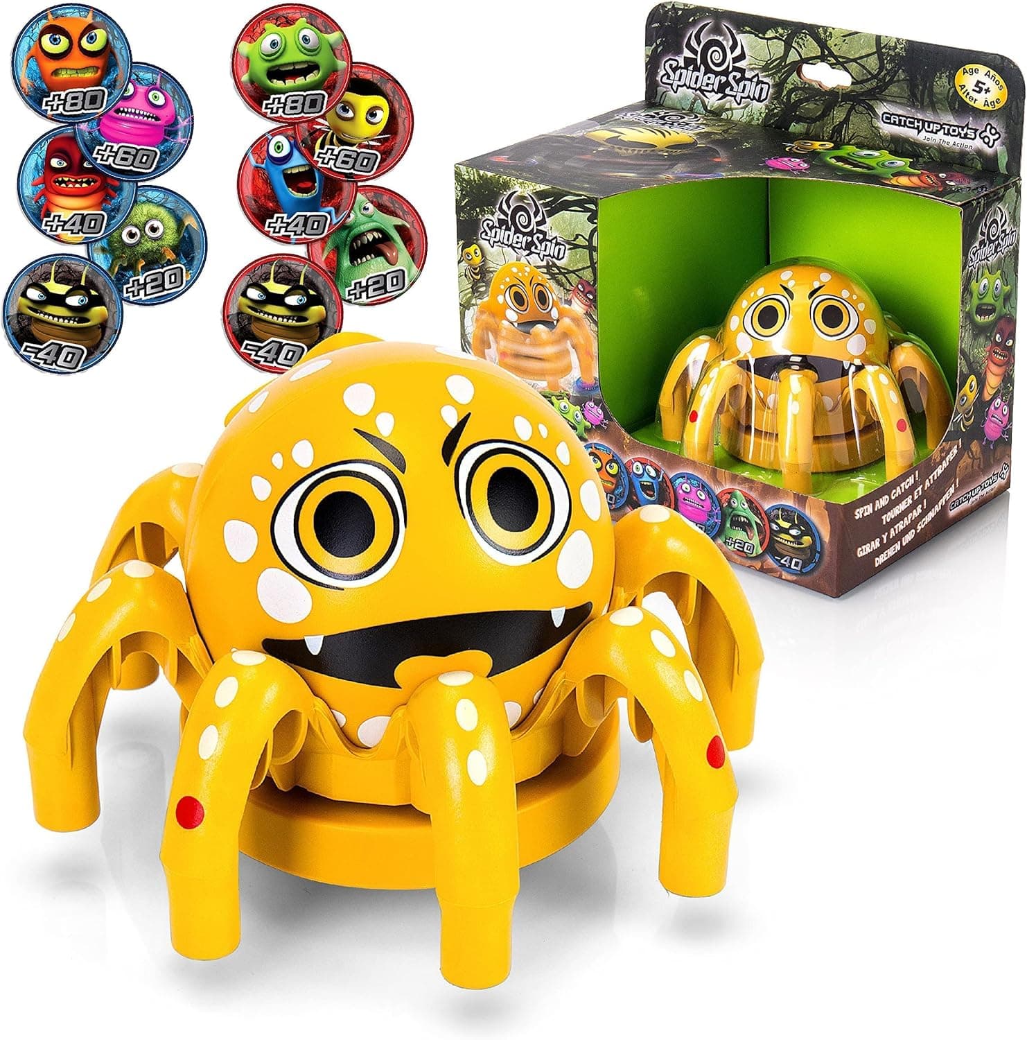 Catchup Toys Spider Spin Game Toy: Kids Magnetic Spin Catch Spider Grabs 10 Added Discs, Choose Cute Evil Design, Multi-Play Levels, STEM, Boys Ages 7+
