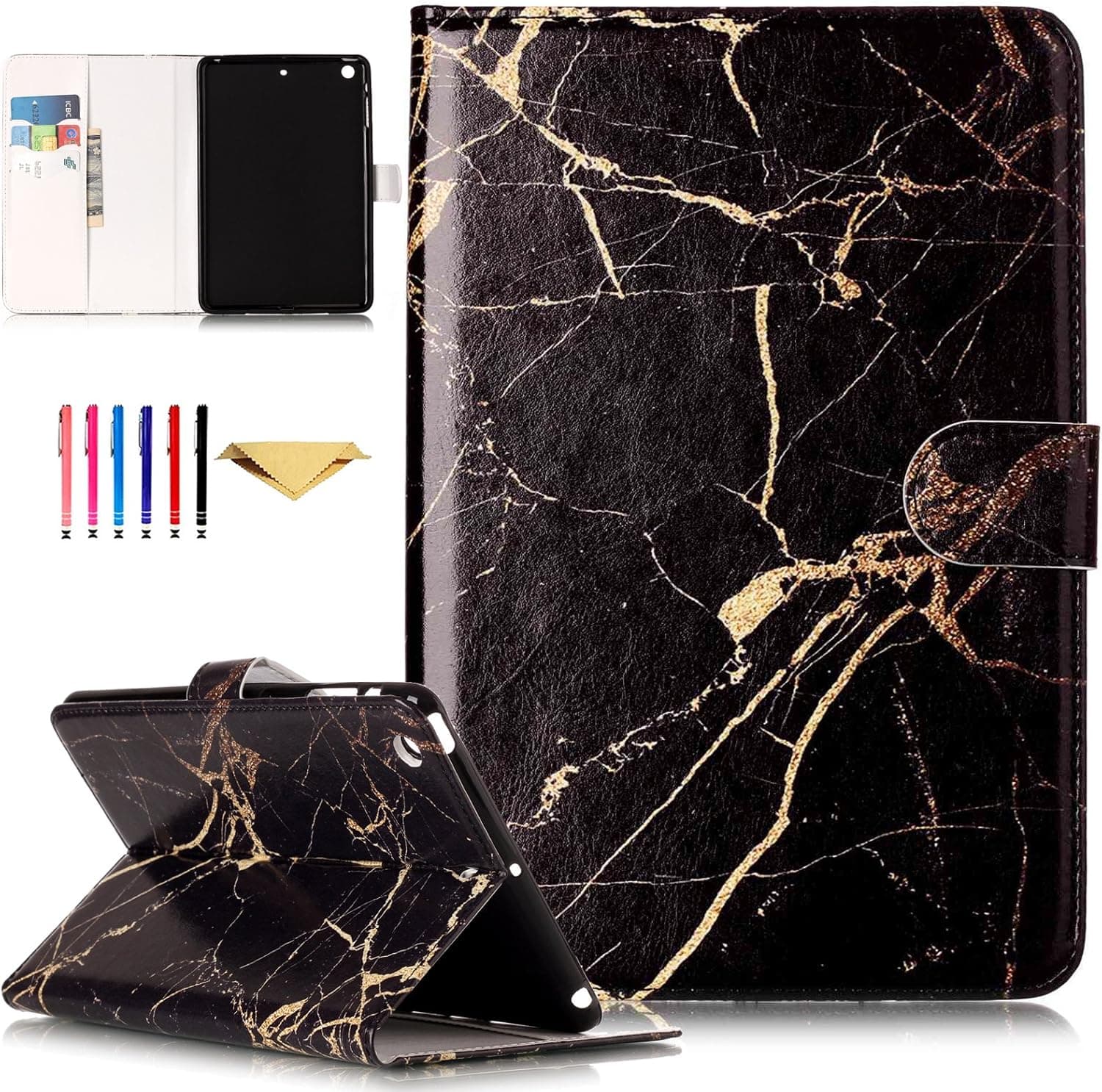 Monstek iPad Mini 1/2/3 Case,Smart Wake/Sleep Case Synthetic Leather Flip Wallet Cover with Stand for iPad Mini 1 2 3 (7.9 Inch),Black Marble