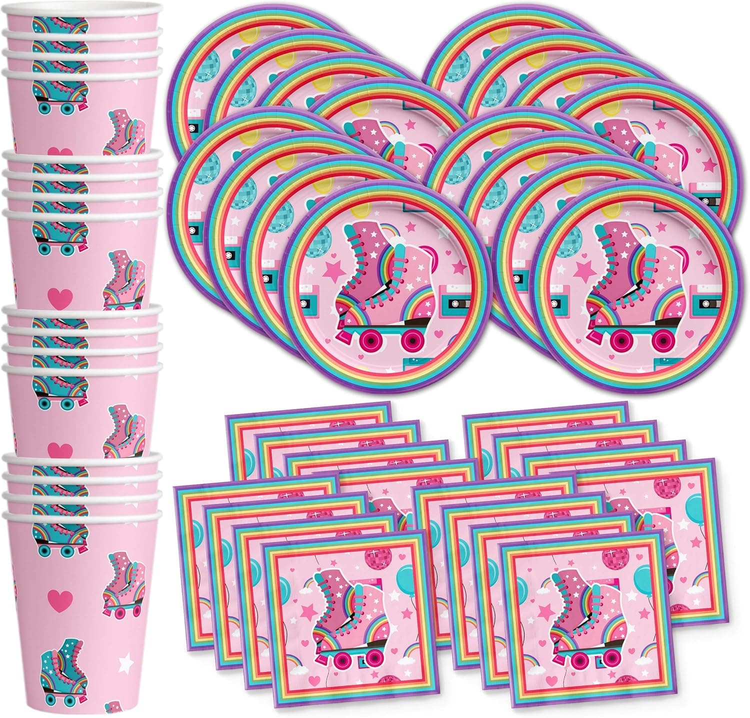 Roller Skating Birthday Party Supplies Set Plates Napkins Cups Tableware Kit for 16