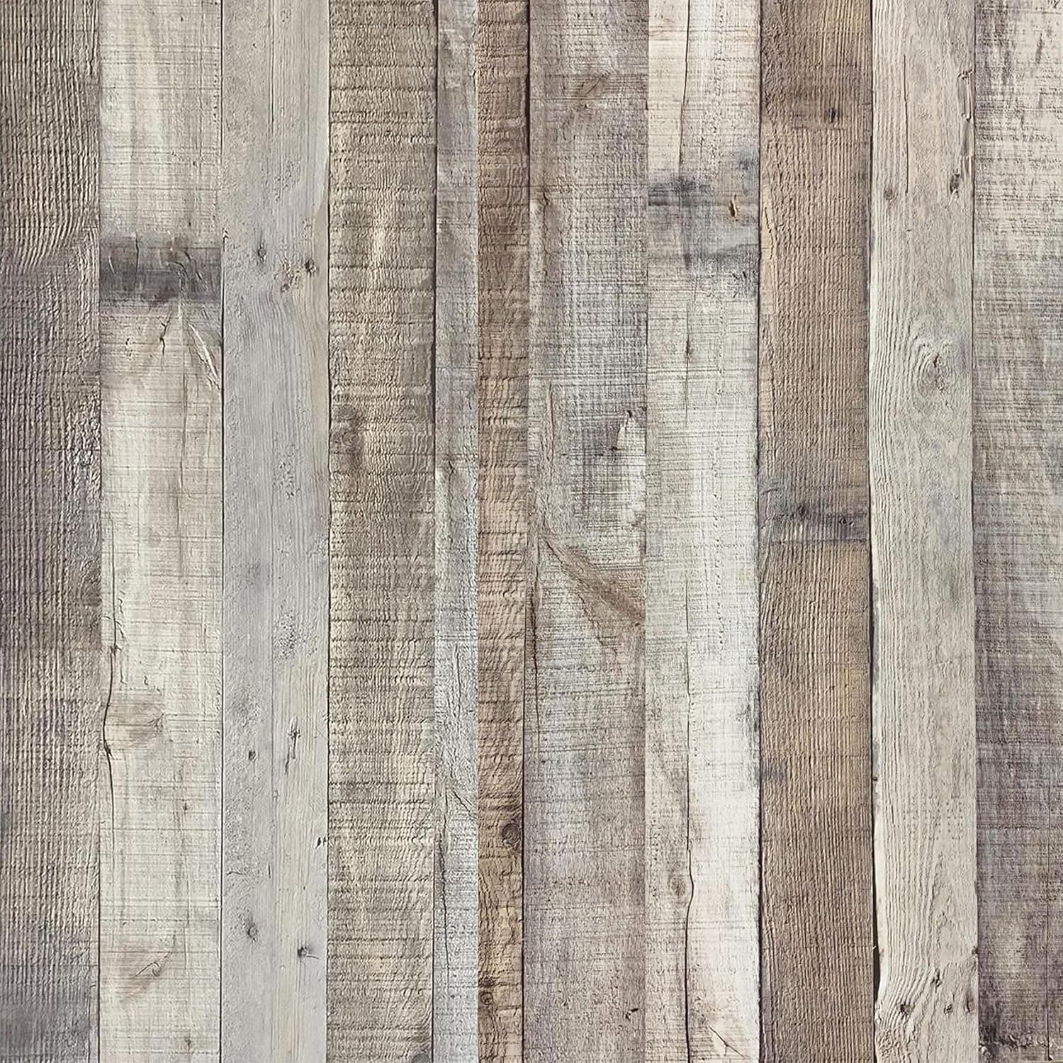 Rustic Wood Wallpaper Peel and Stick Wallpaper 17.71”x472.5” Distressed Wood Look Wallpaper Self Adhesive Removable Reclaimed Wood Plank Wallpaper Home Use Shiplap Wall Covering Vinyl Film Thicker