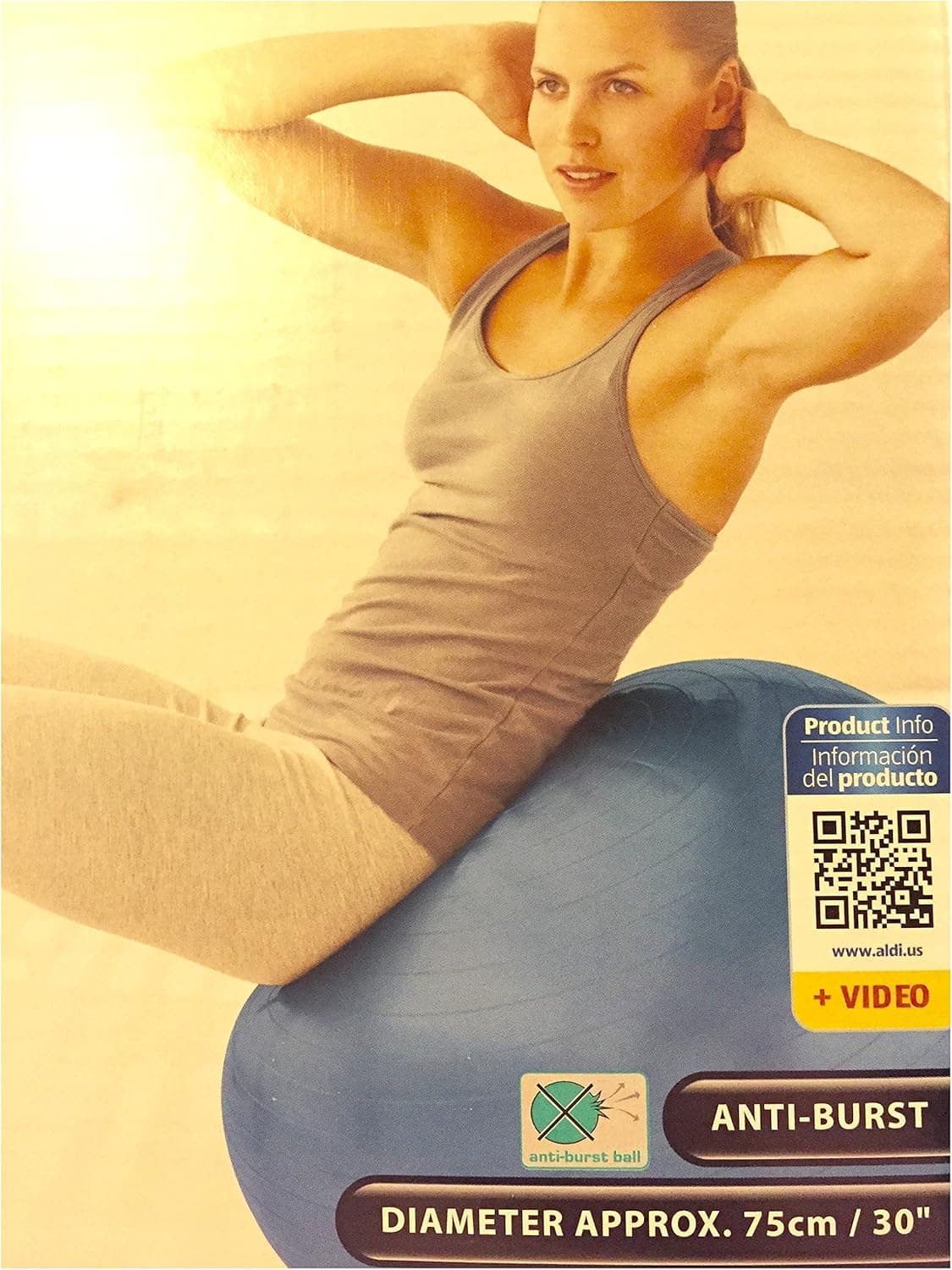 Fitness Gym Stability Exercise Ball Blue 30" Sporting Goods Plus Deflation Tube, Inflation Adaptor, Pump, Measuring Tape, Poster