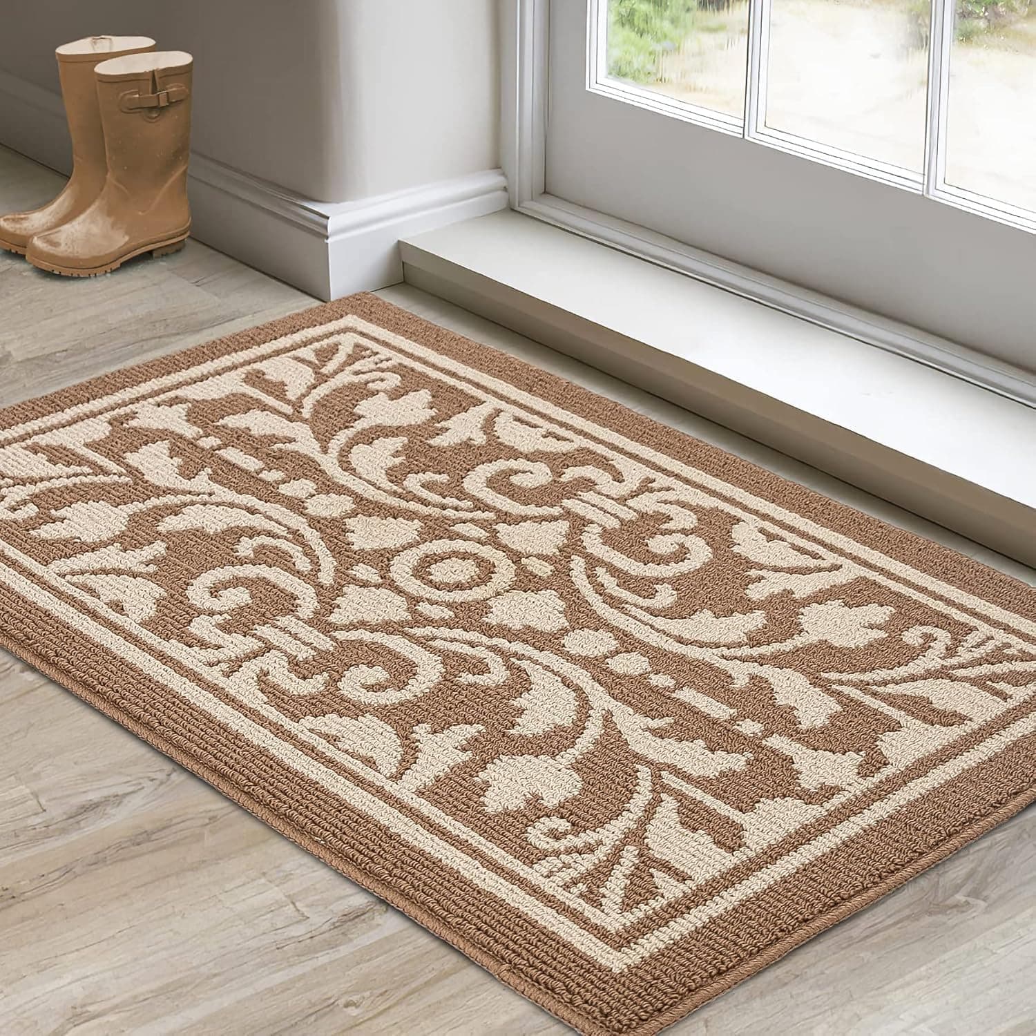Door Mats Indoor Front Door Mat Entryway Rug Non Slip Resist Dirt Doormat Machine Washable Door Rugs (36"X24", Brown)